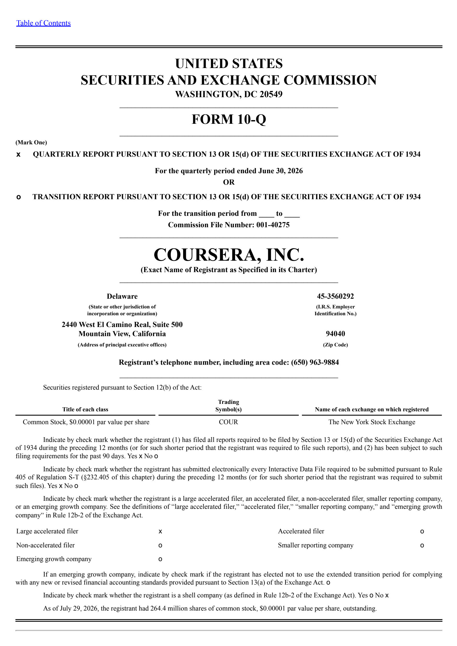 Coursera's Q2 2026 Quarterly report