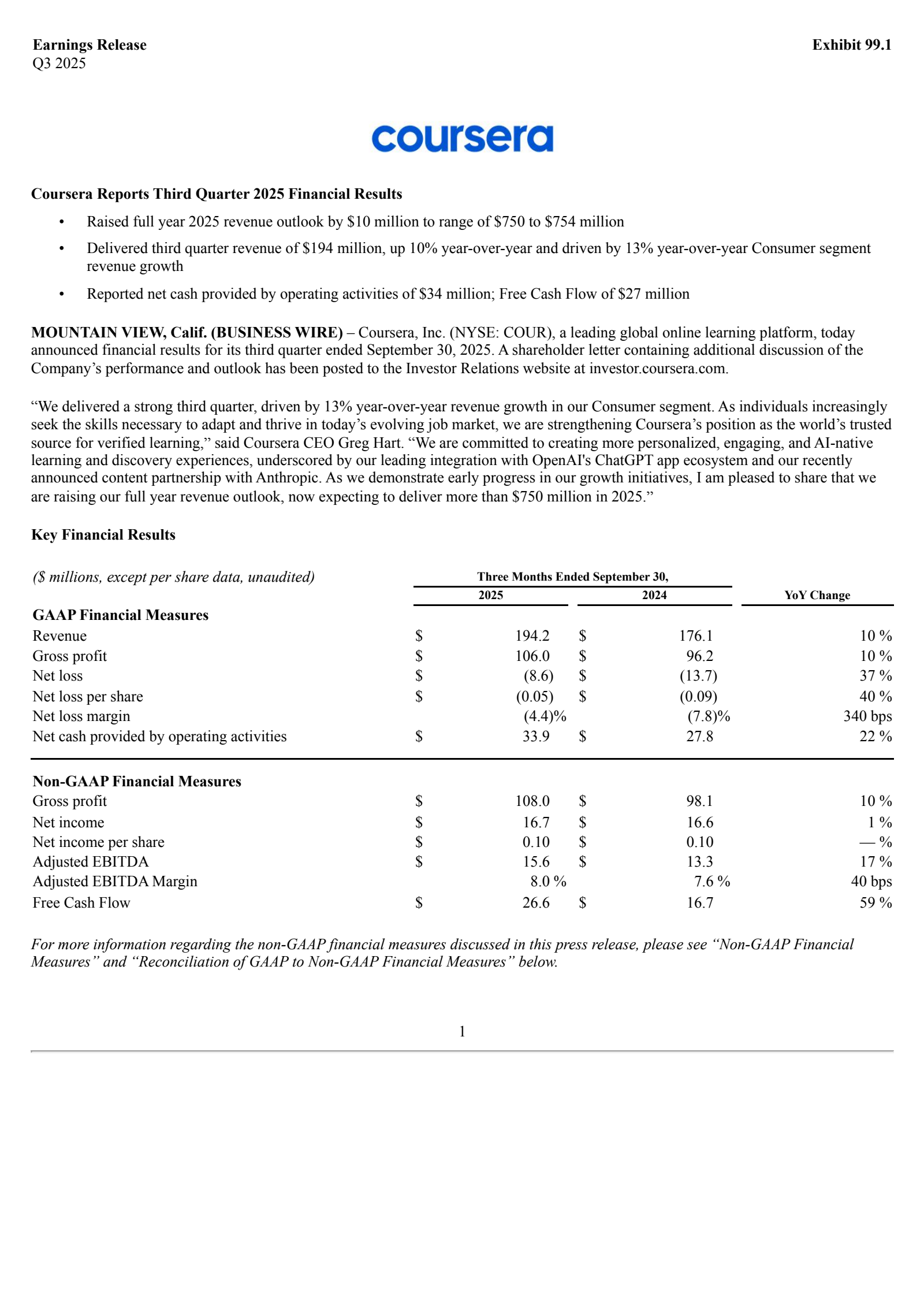 Coursera's Q3 2025 Earnings Release