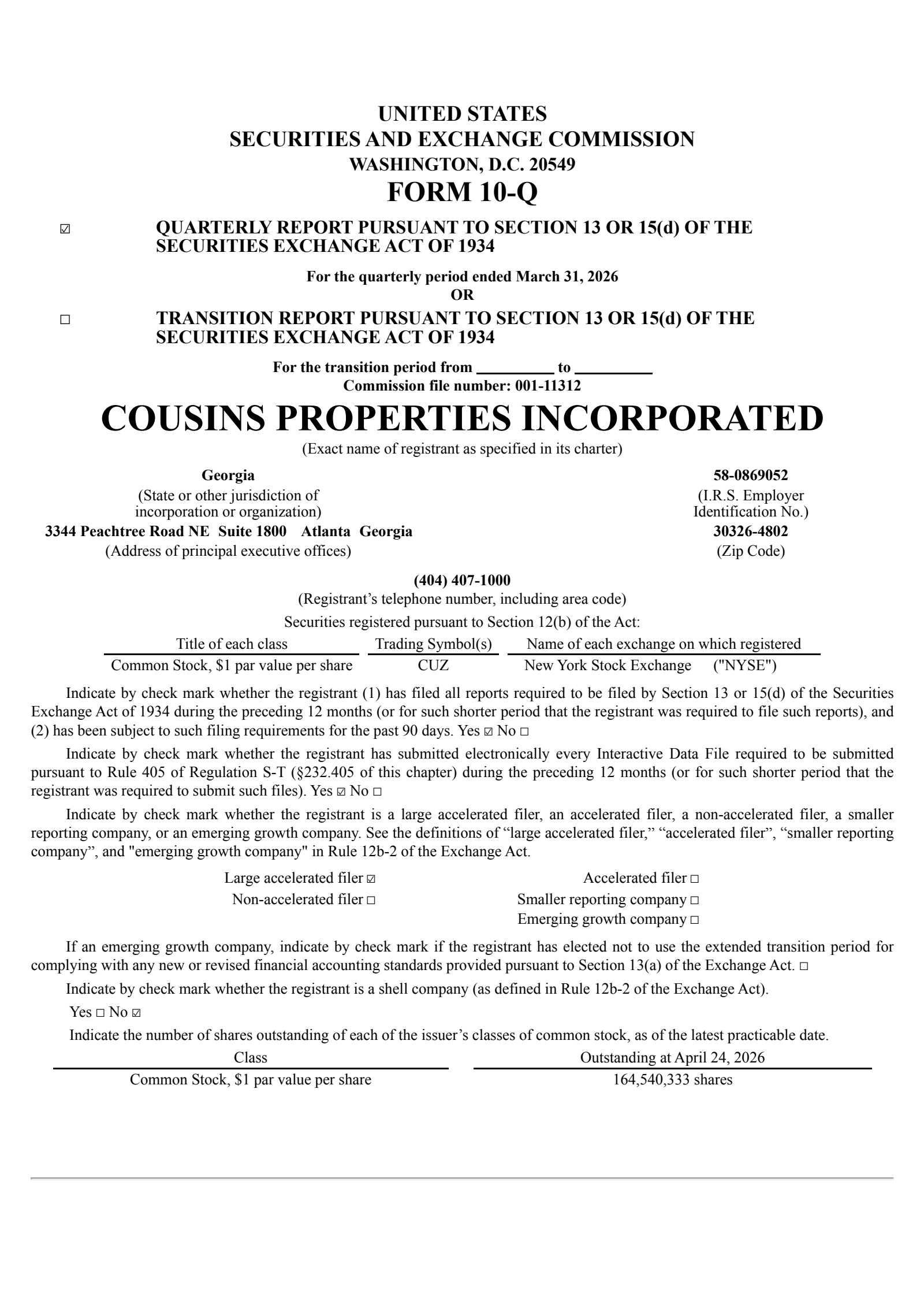 Cousins Properties' Q1 2026 Quarterly report