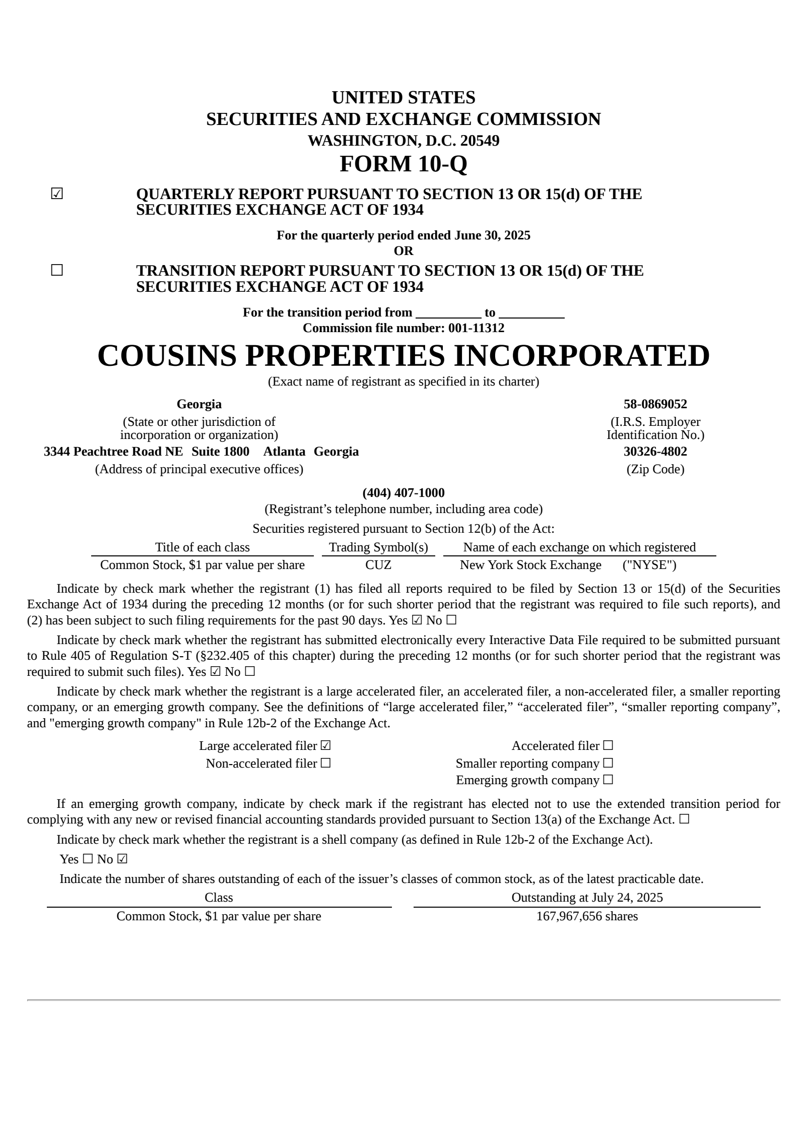 Cousins Properties' Q2 2025 Quarterly report