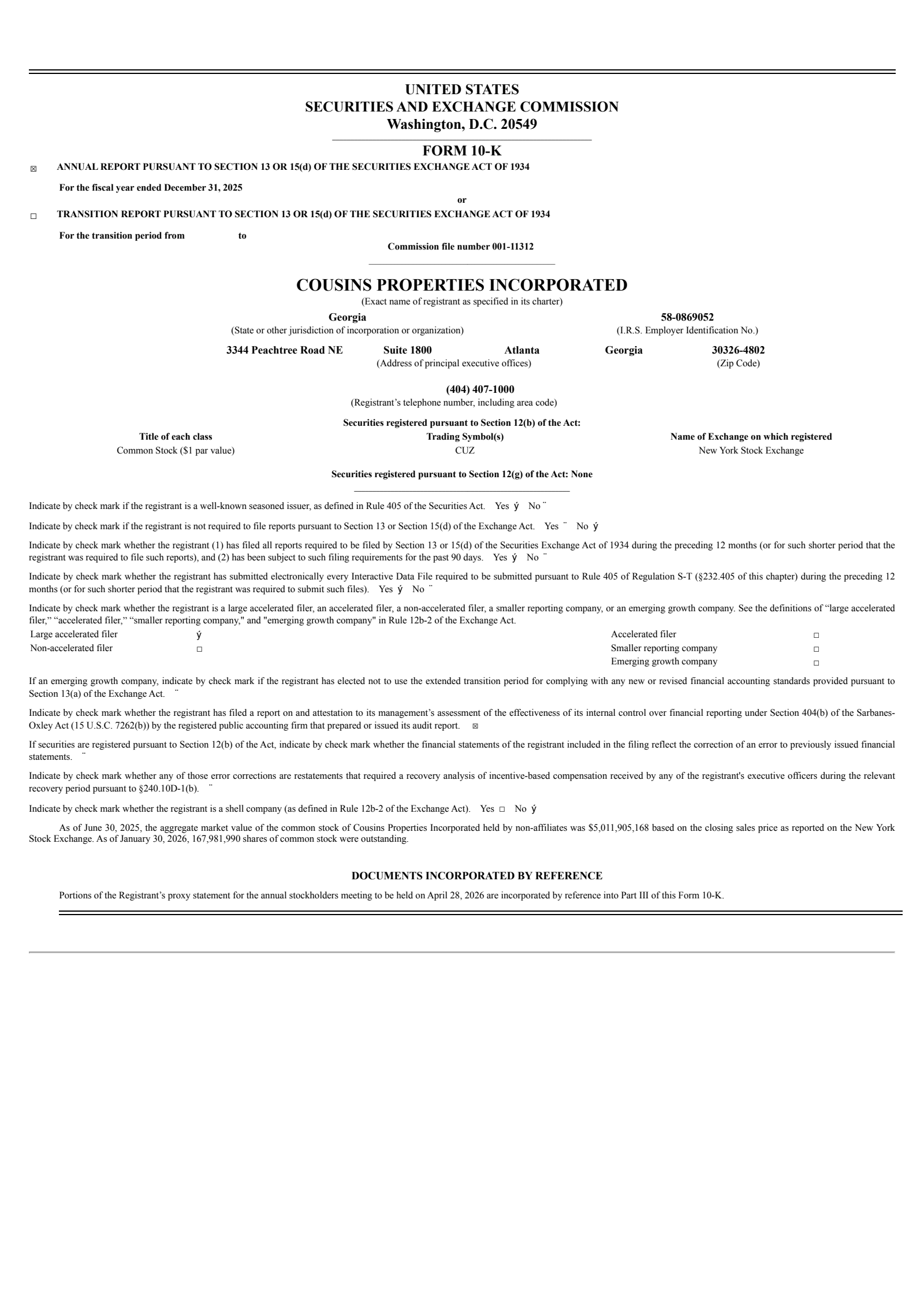 Cousins Properties' Q4 2025 Annual report