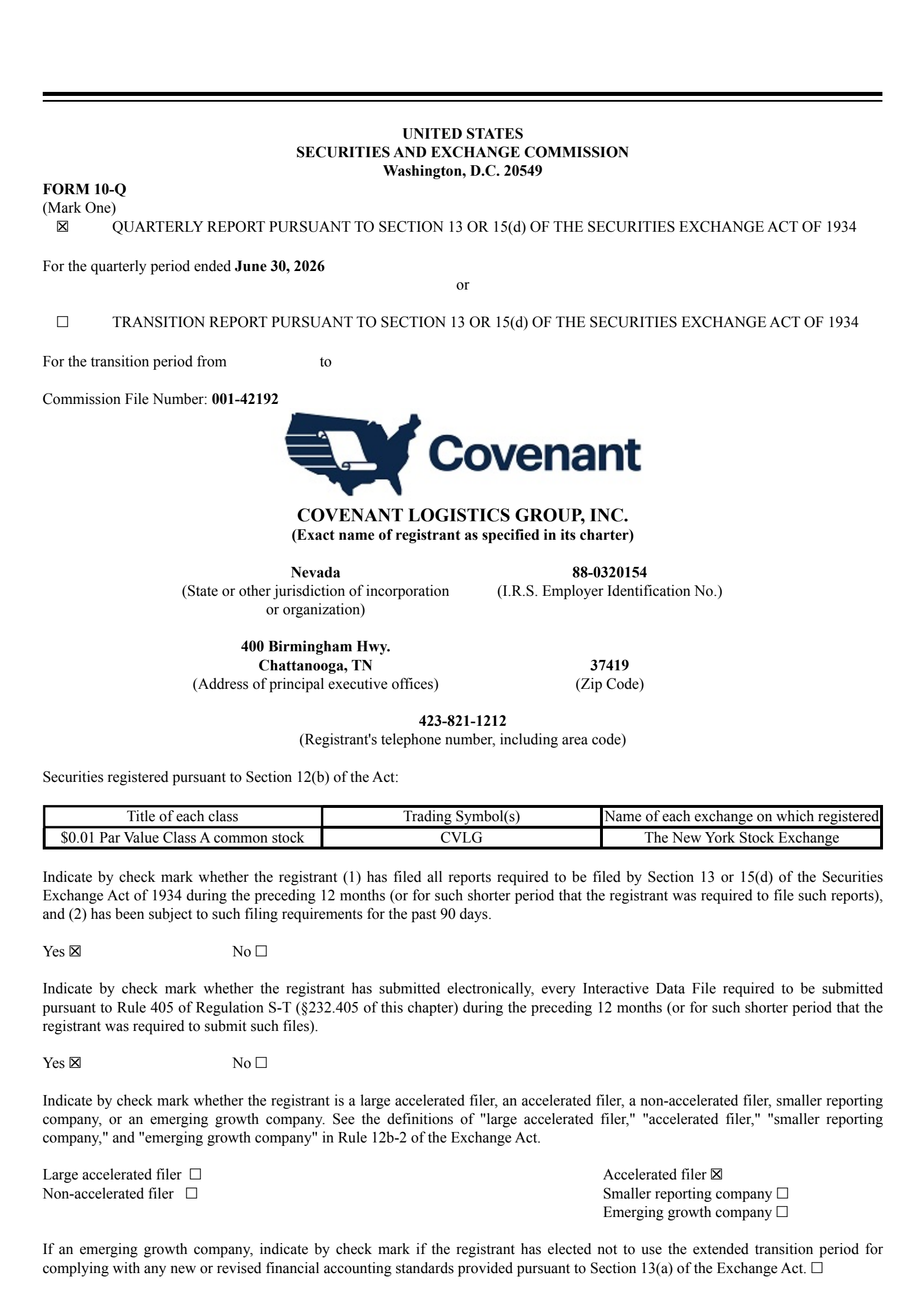 Covenant Logistics Group's Q2 2026 Quarterly report