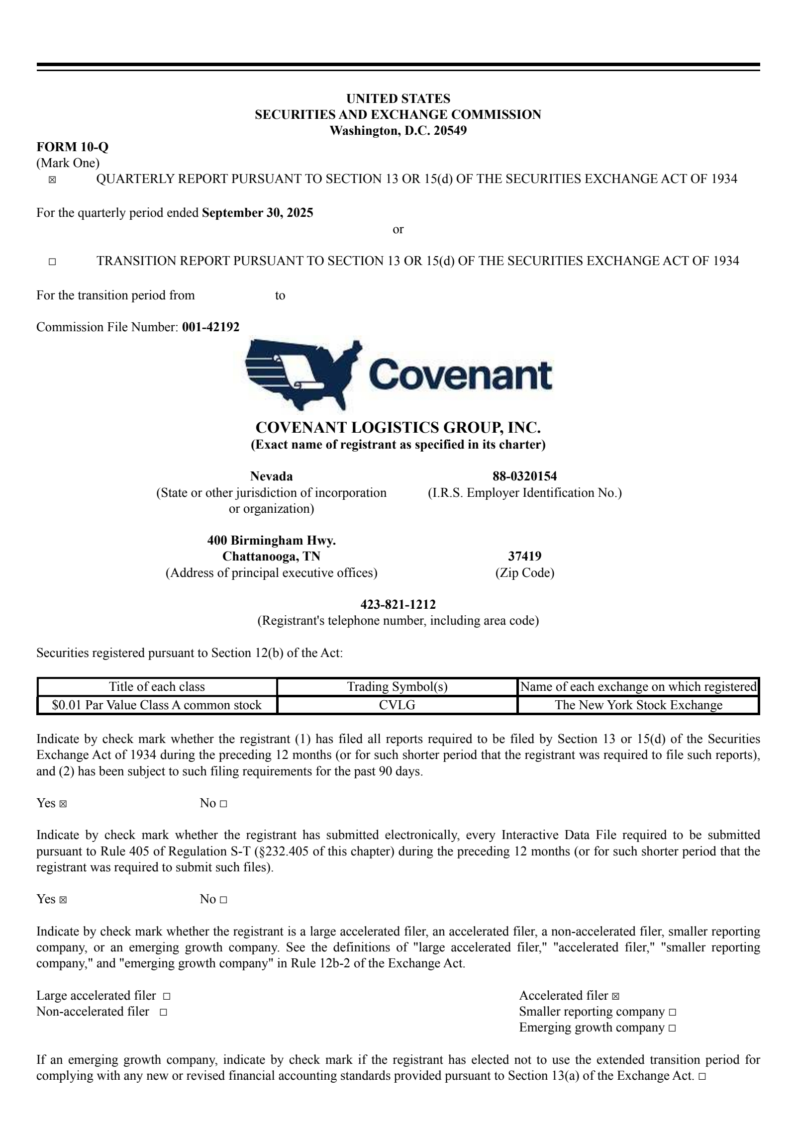 Covenant Logistics Group's Q3 2025 Quarterly Report