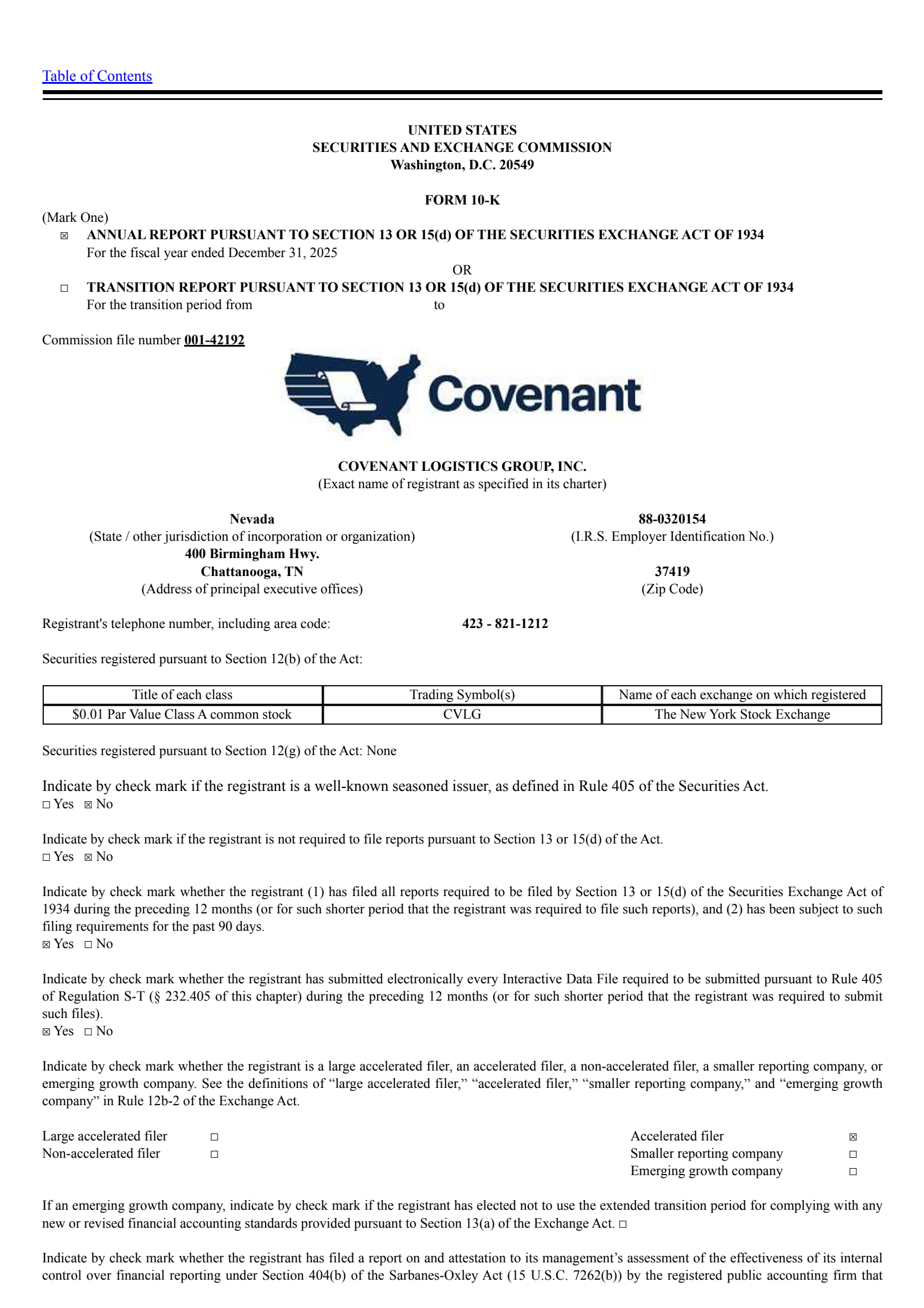 Covenant Logistics Group's Q4 2025 Annual report