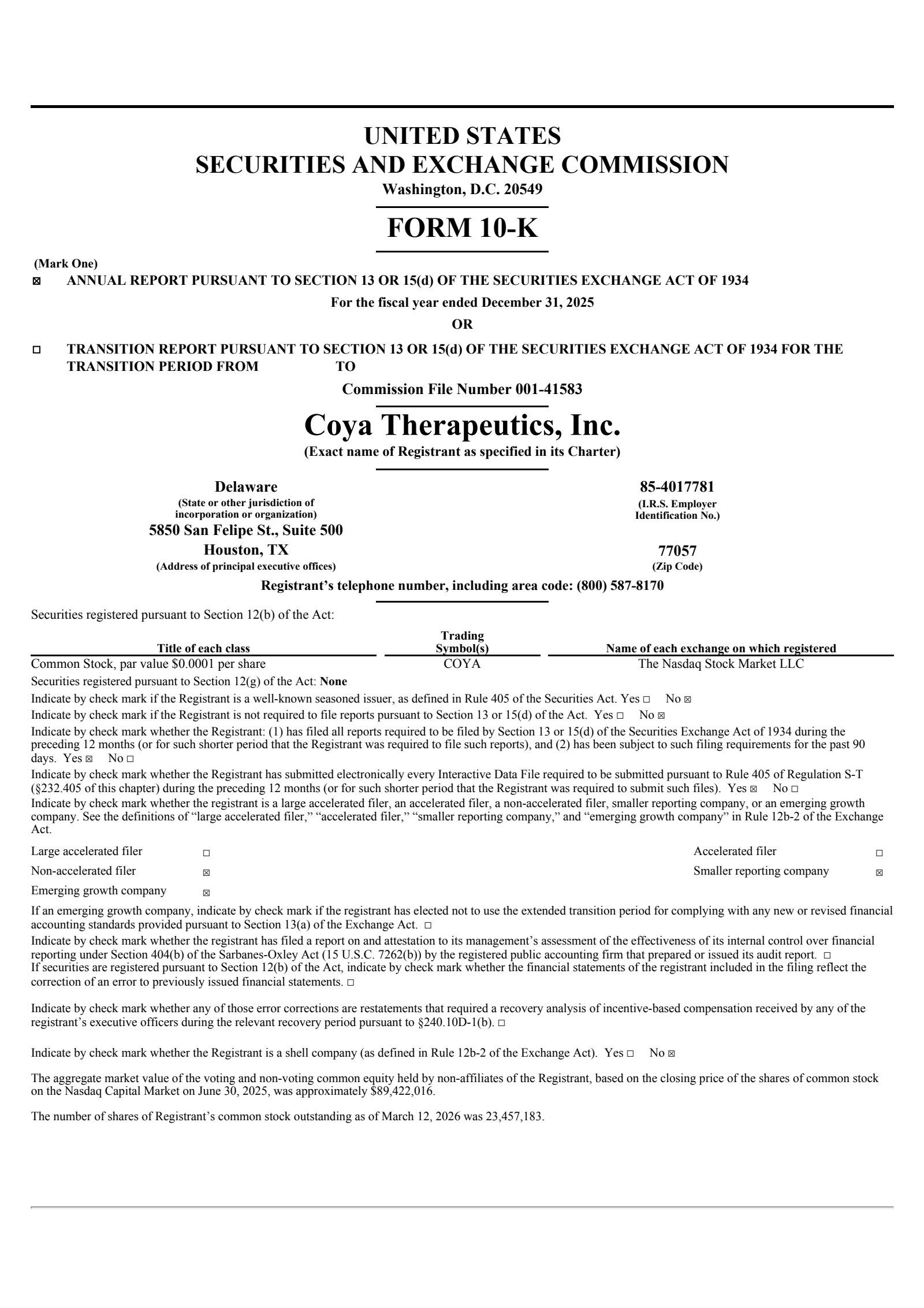 Coya Therapeutics' Q4 2025 Annual report