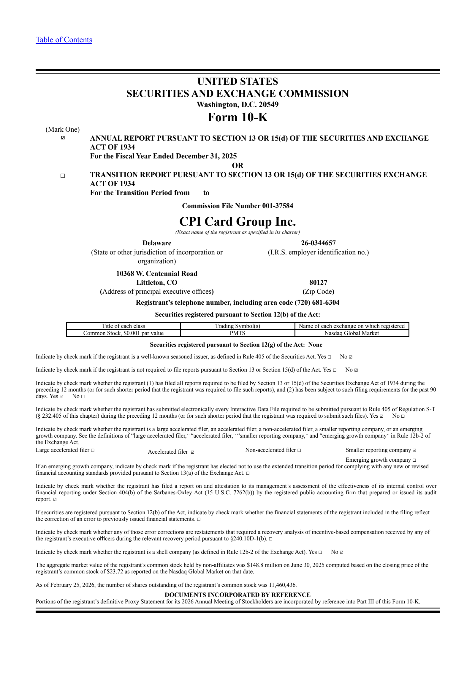 CPI Card Group's Q4 2025 Annual report