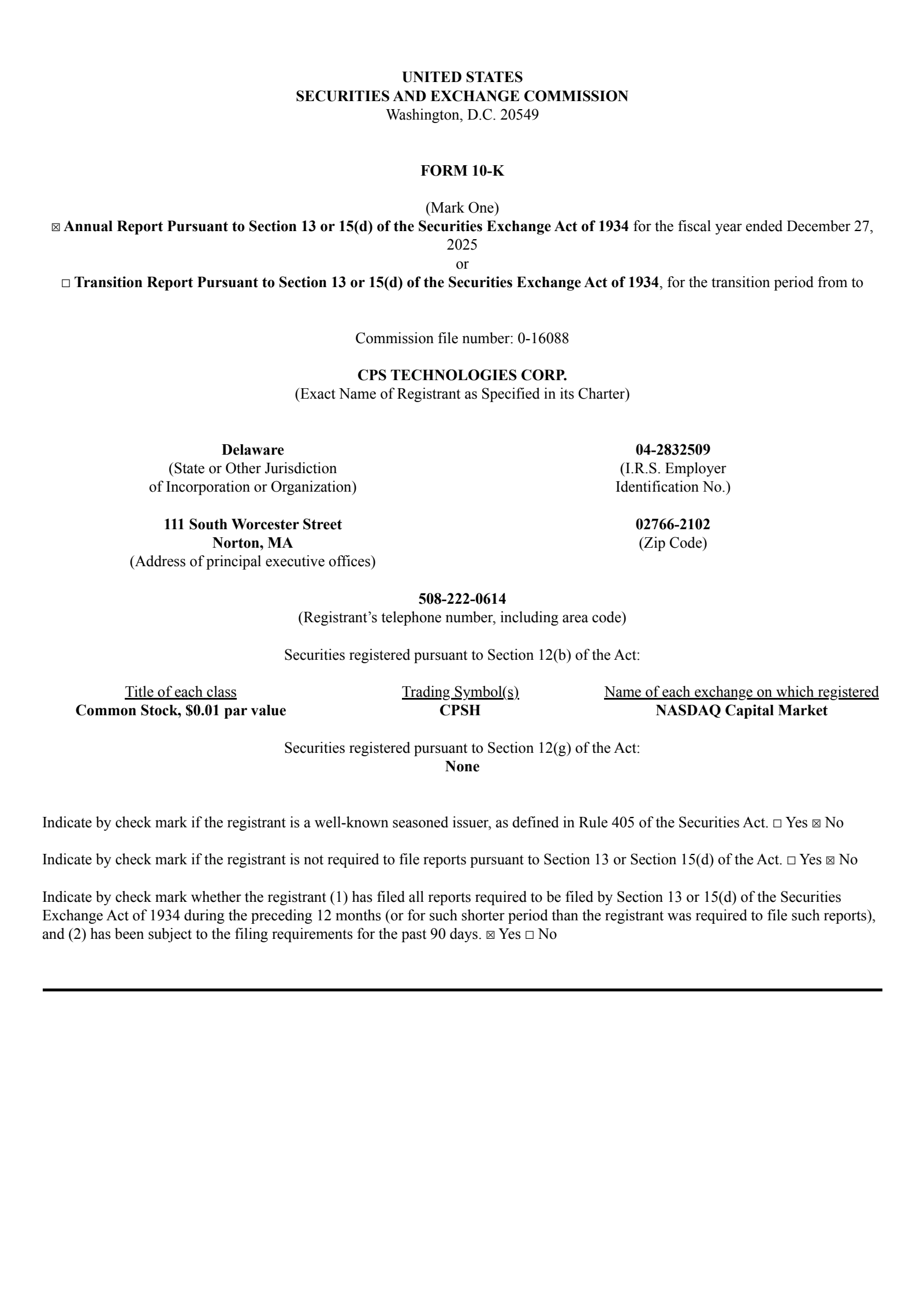 CPS Technologies' Q4 2025 Annual report