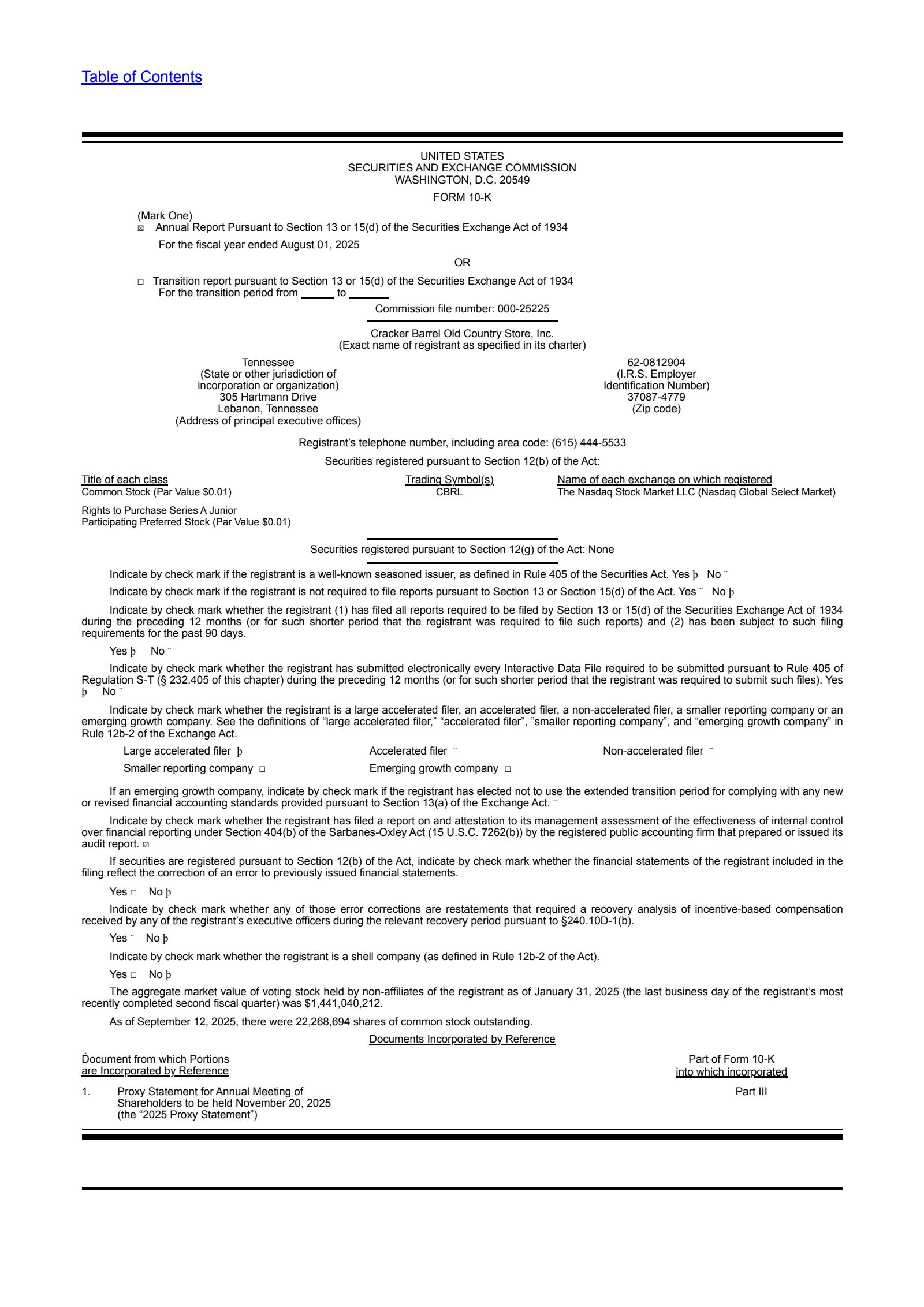 Cracker Barrel Old Country Store's Q4 2025 Annual Report