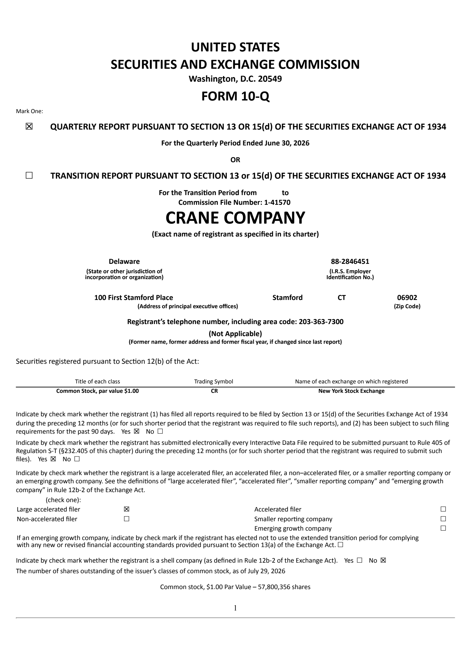 Crane's Q2 2026 Quarterly report