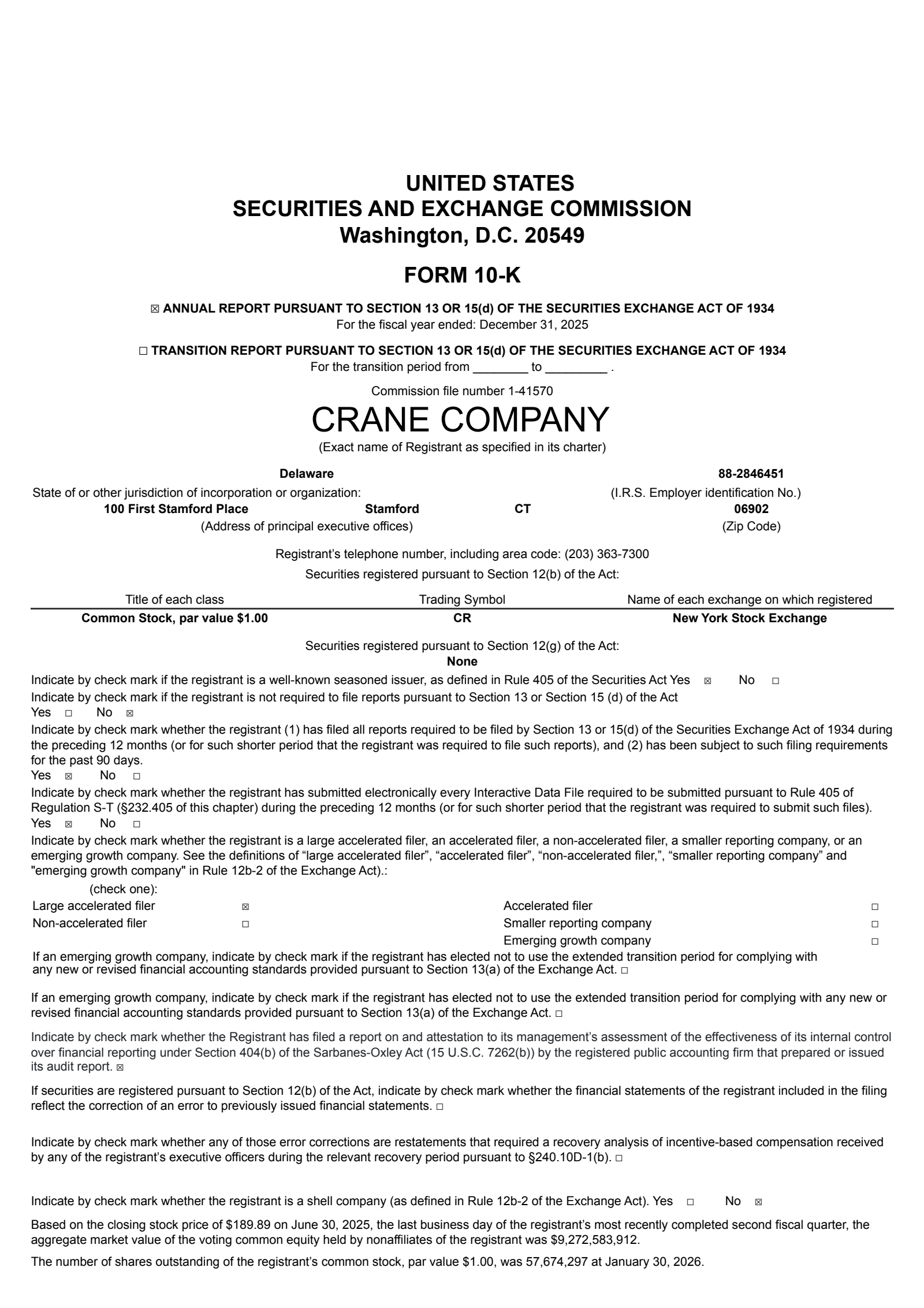 Crane's Q4 2025 Annual report