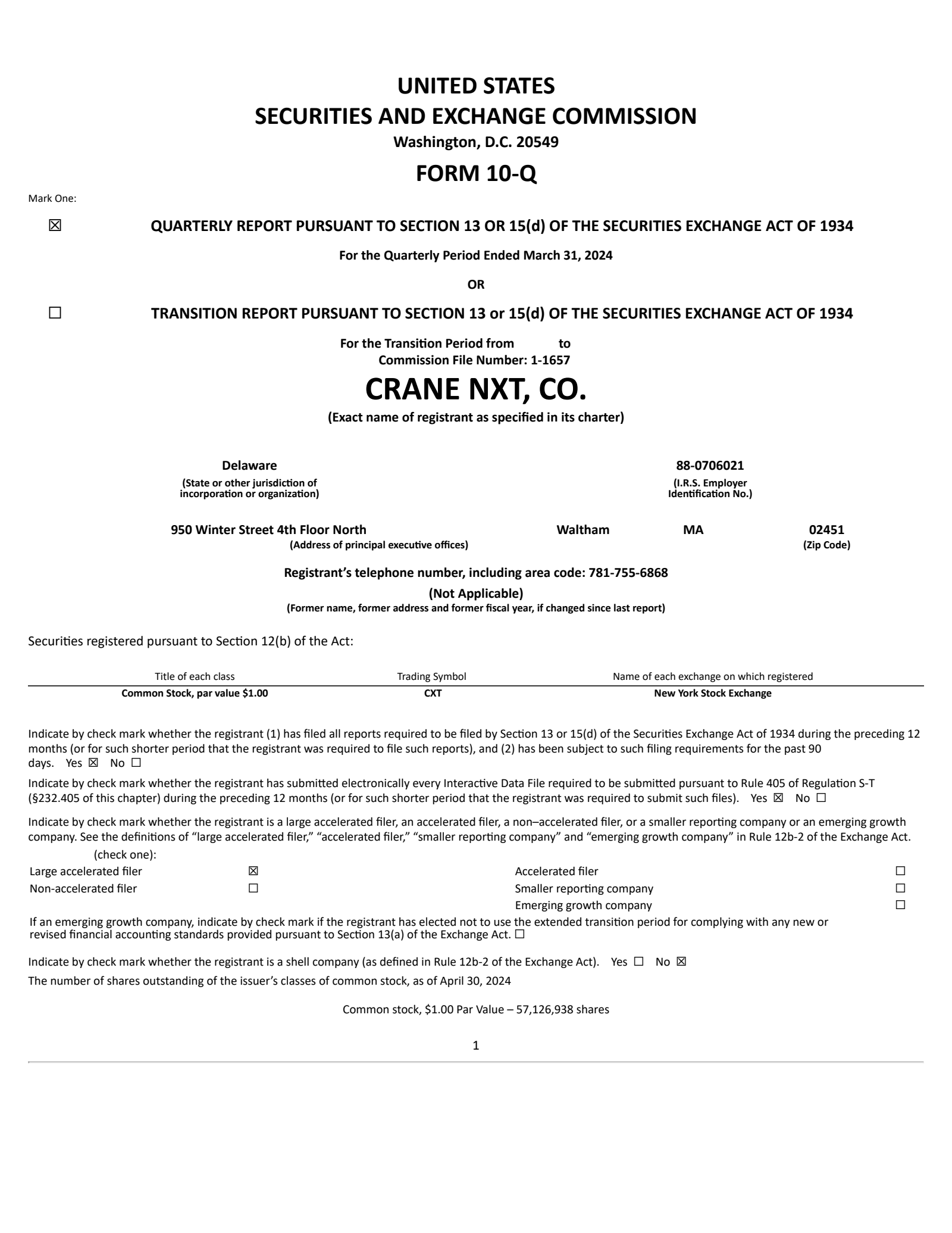 Crane NXT's Q1 2024 Quarterly Report