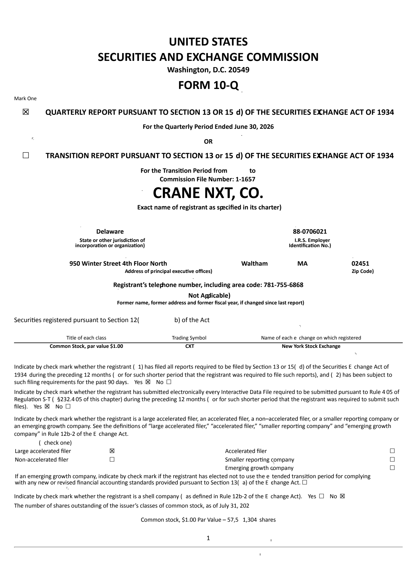 Crane NXT's Q2 2026 Quarterly report
