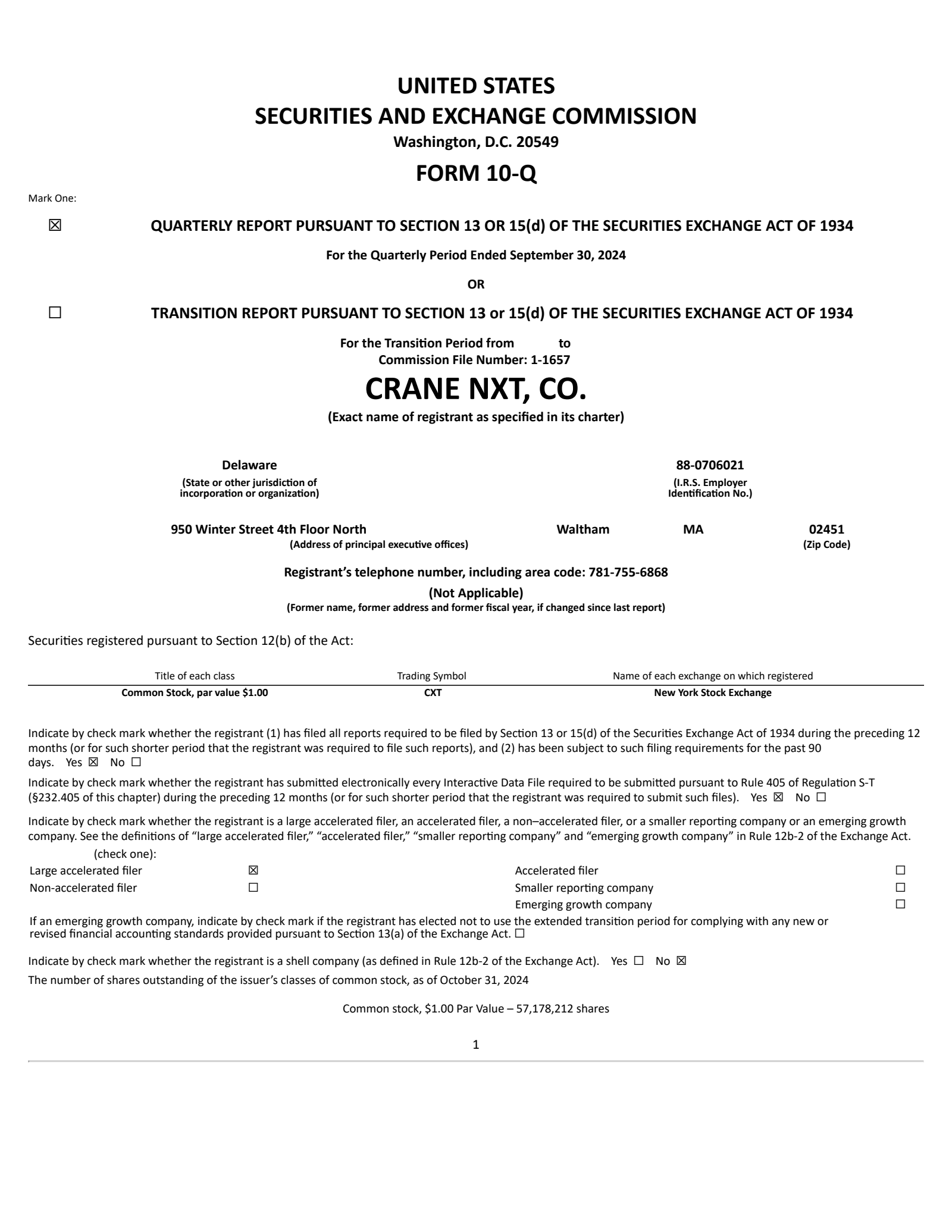 Crane NXT's Q3 2024 Earnings Release