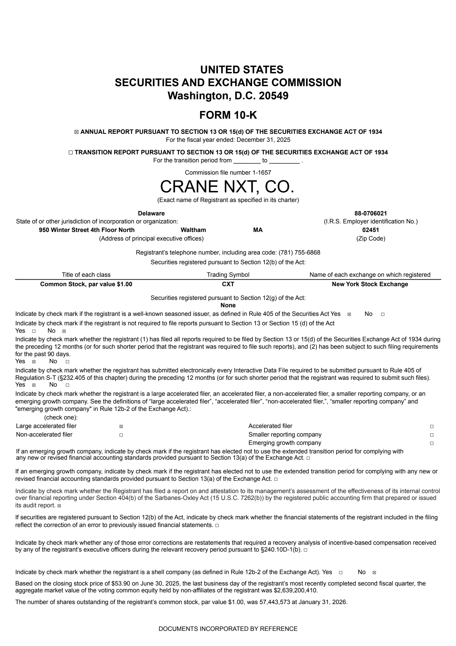 Crane NXT's Q4 2025 Annual report