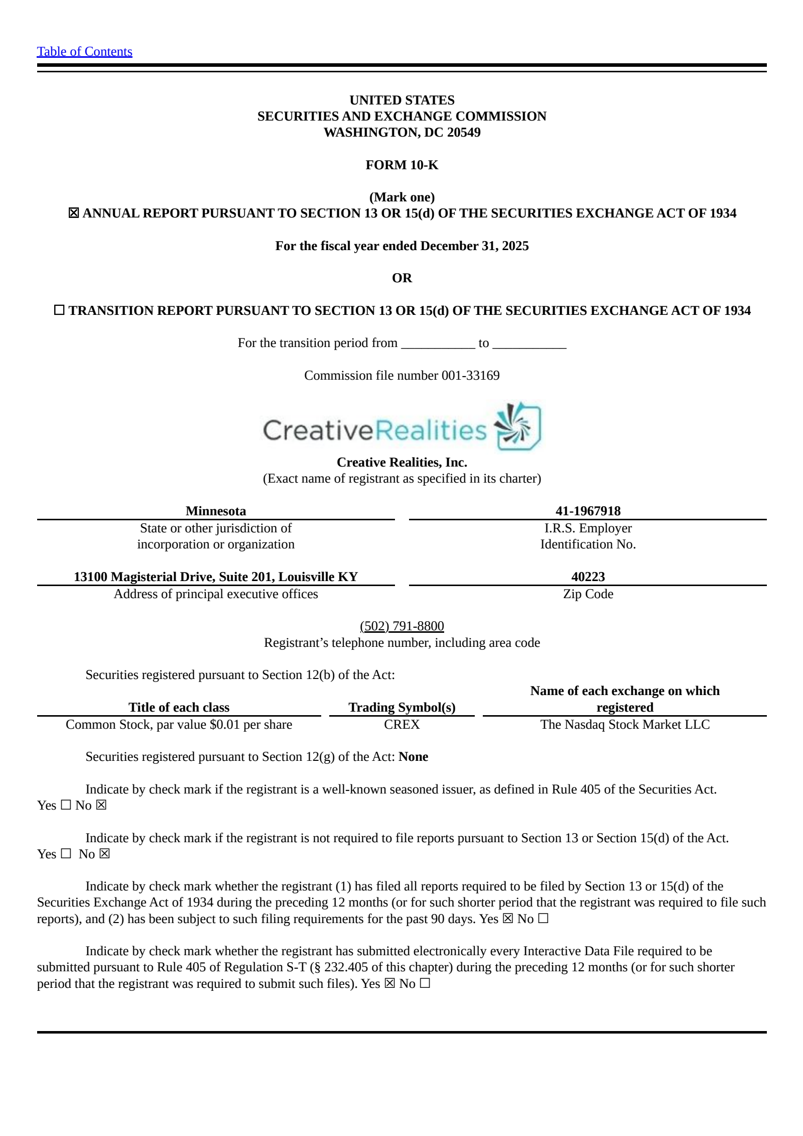 Creative Realities' Q4 2025 Annual report