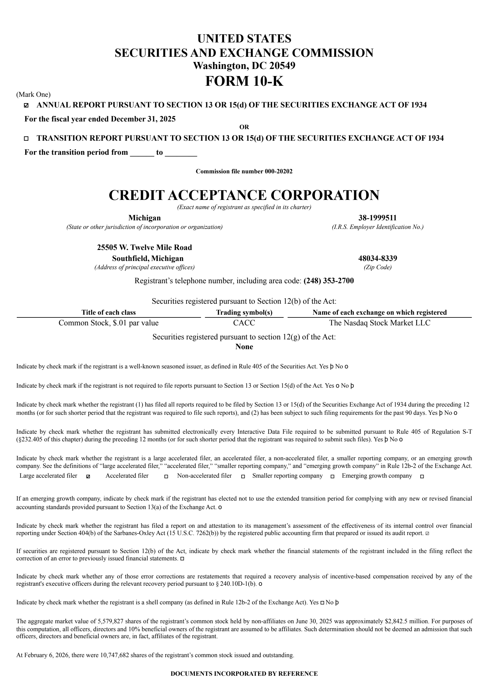 Credit Acceptance's Q4 2025 Annual report
