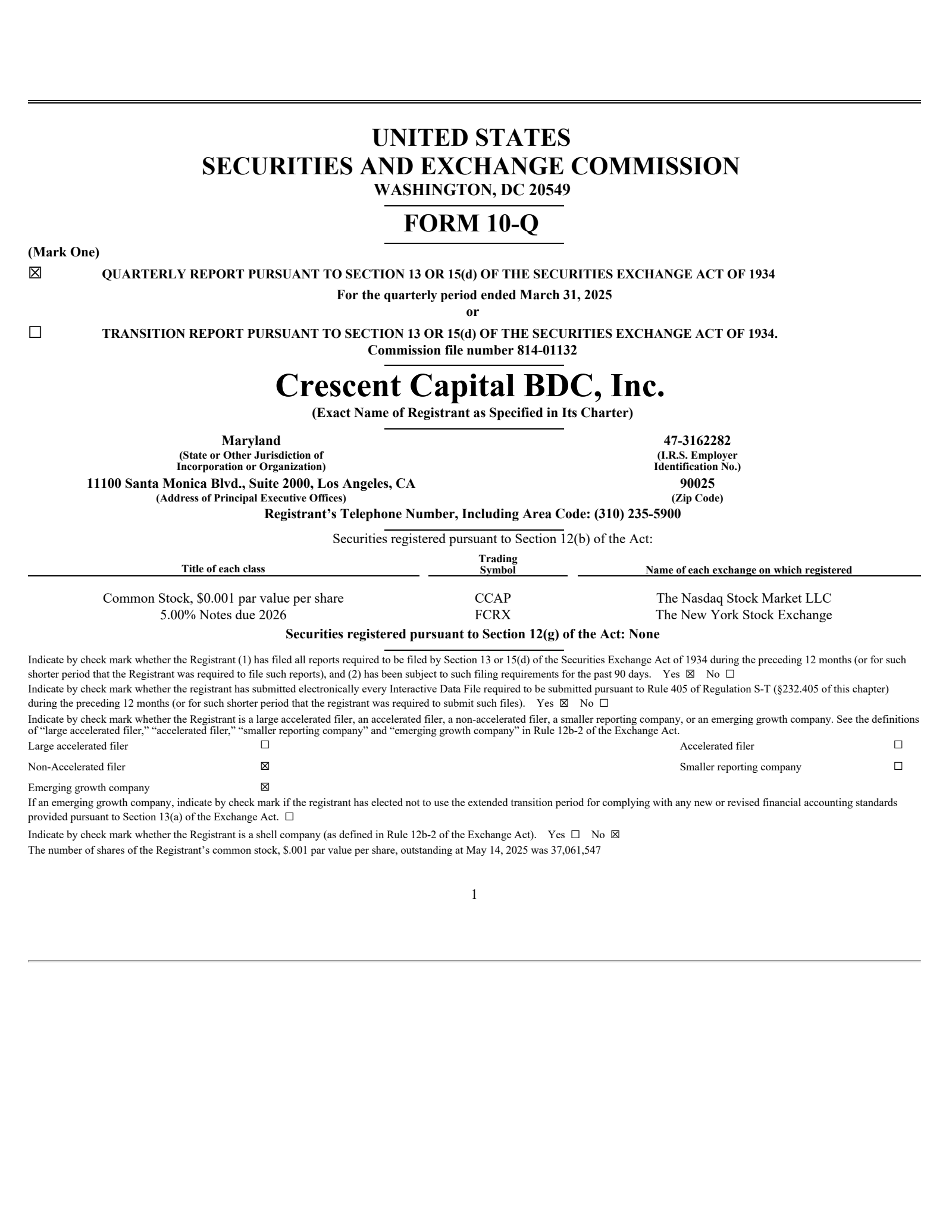Crescent Capital BDC's Q1 2025 Quarterly Report