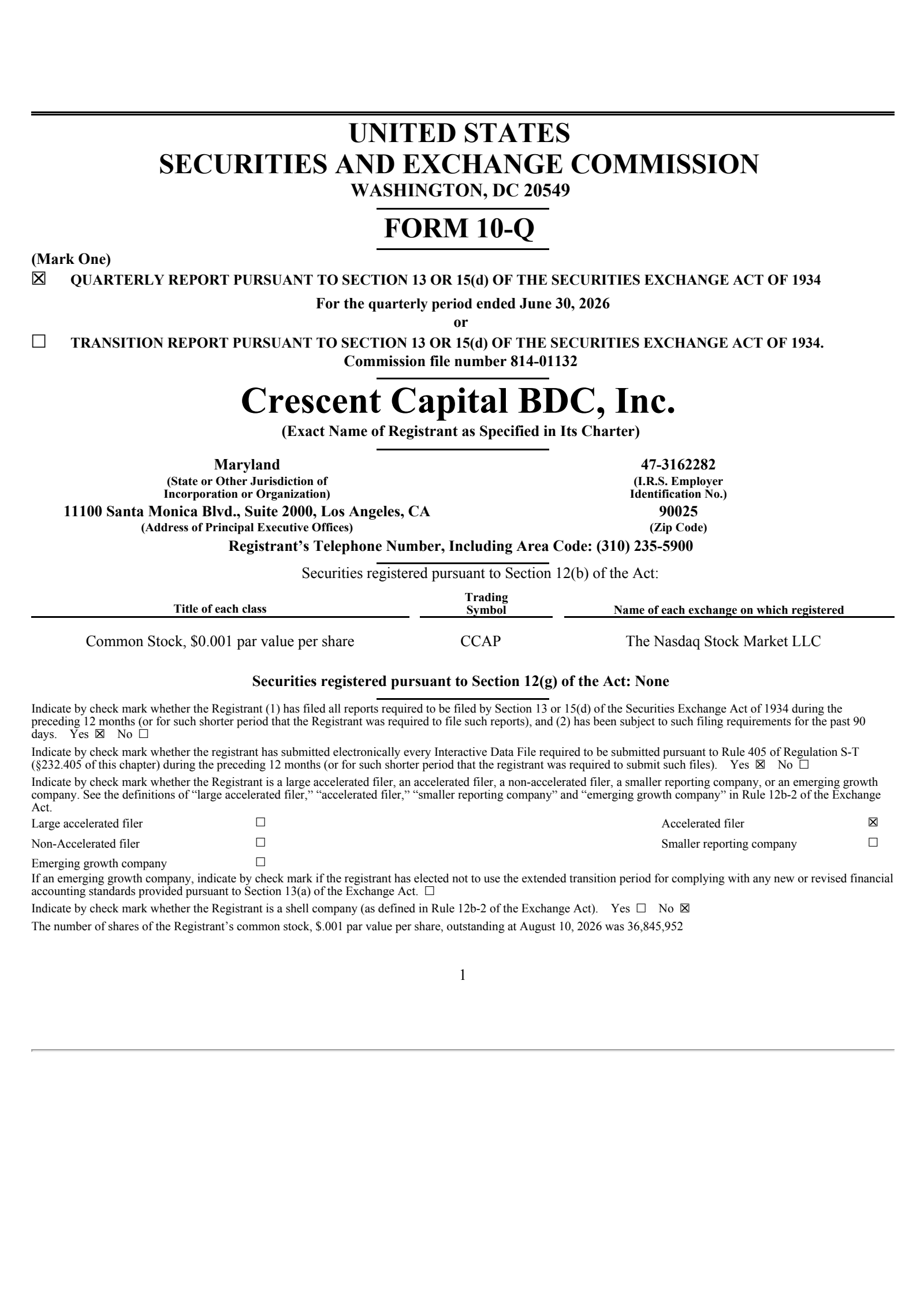 Crescent Capital BDC's Q2 2026 Quarterly report