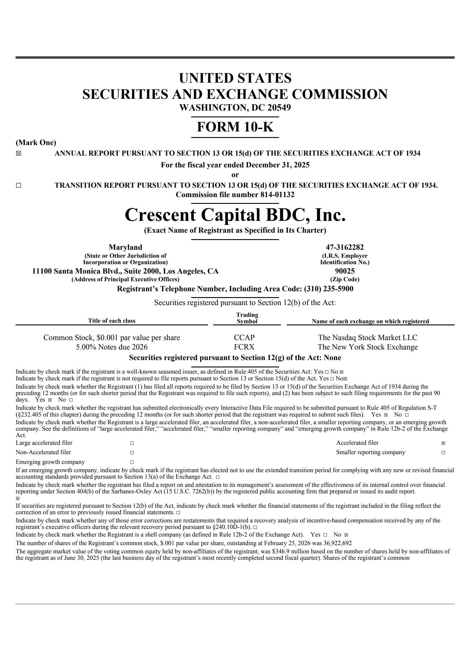 Crescent Capital BDC's Q4 2025 Annual report