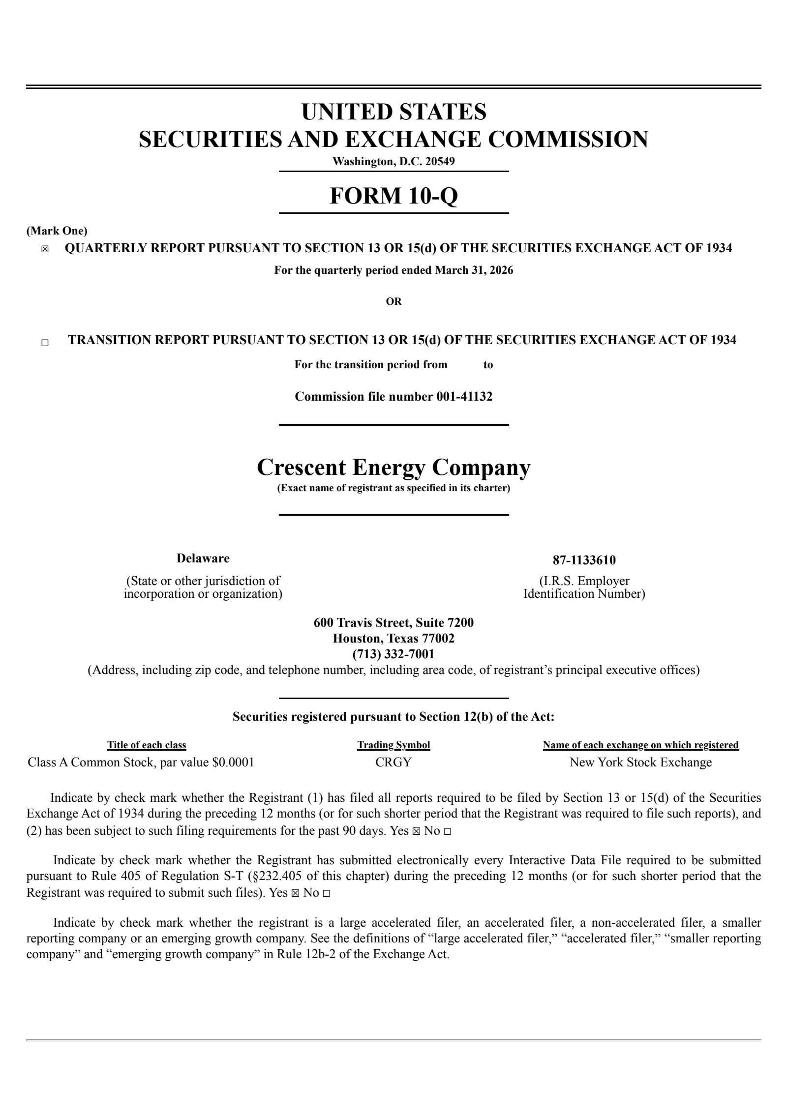 Crescent Energy's Q1 2026 Quarterly report