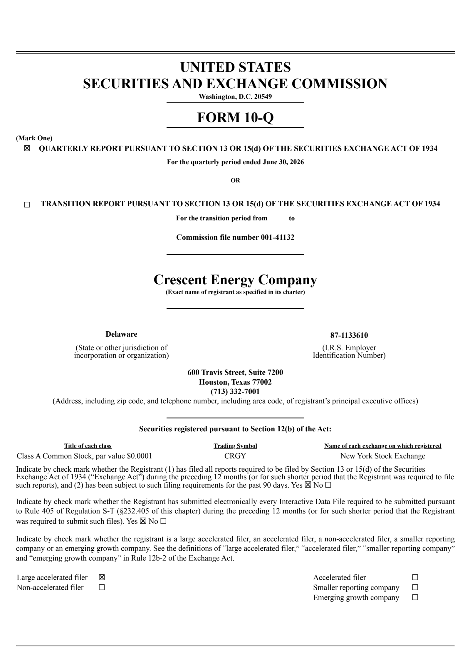 Crescent Energy's Q2 2026 Quarterly report