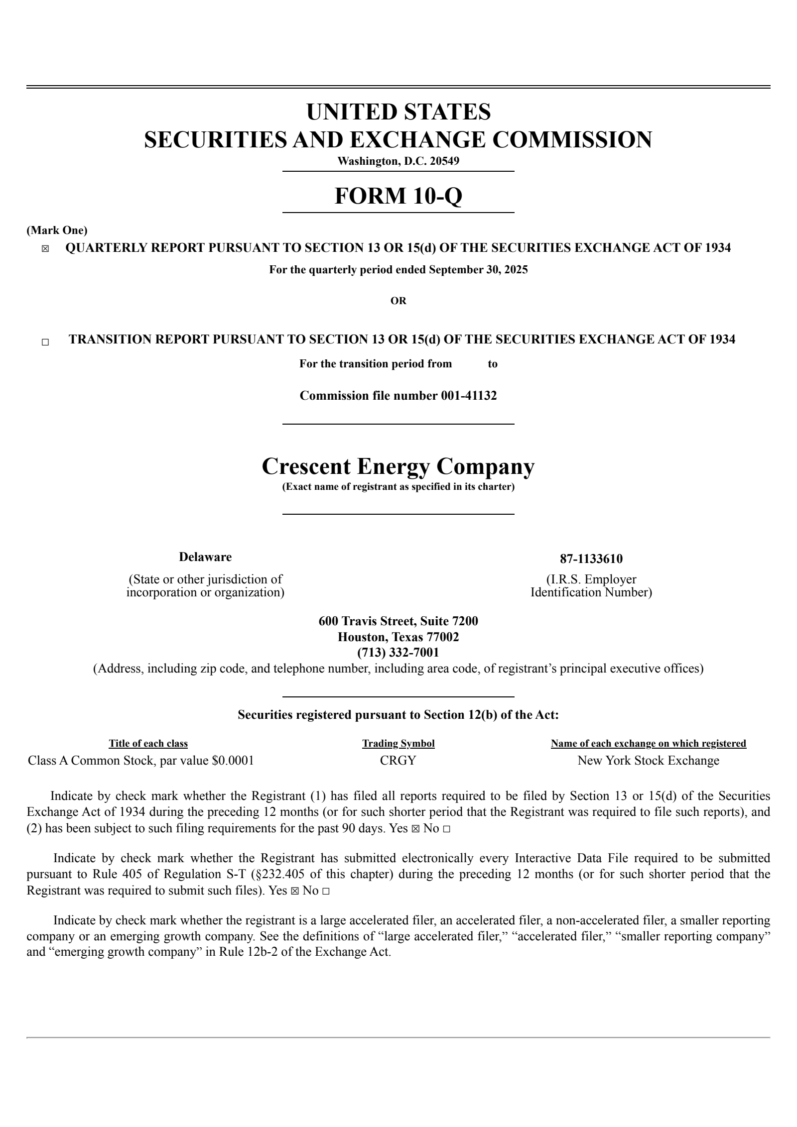Crescent Energy's Q3 2025 Quarterly Report