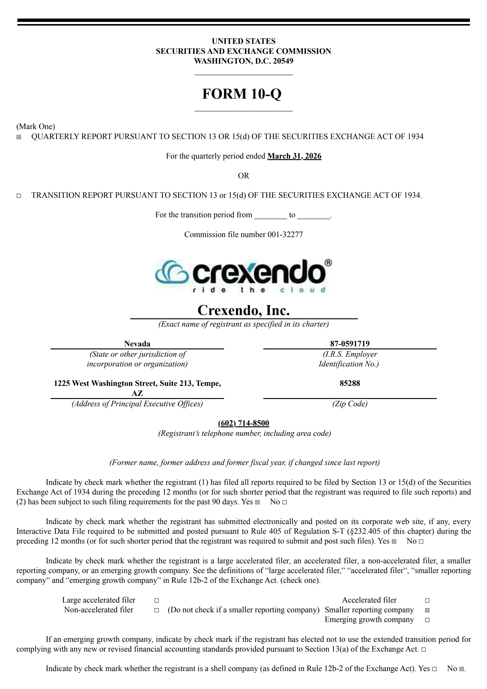 Crexendo's Q1 2026 Quarterly report