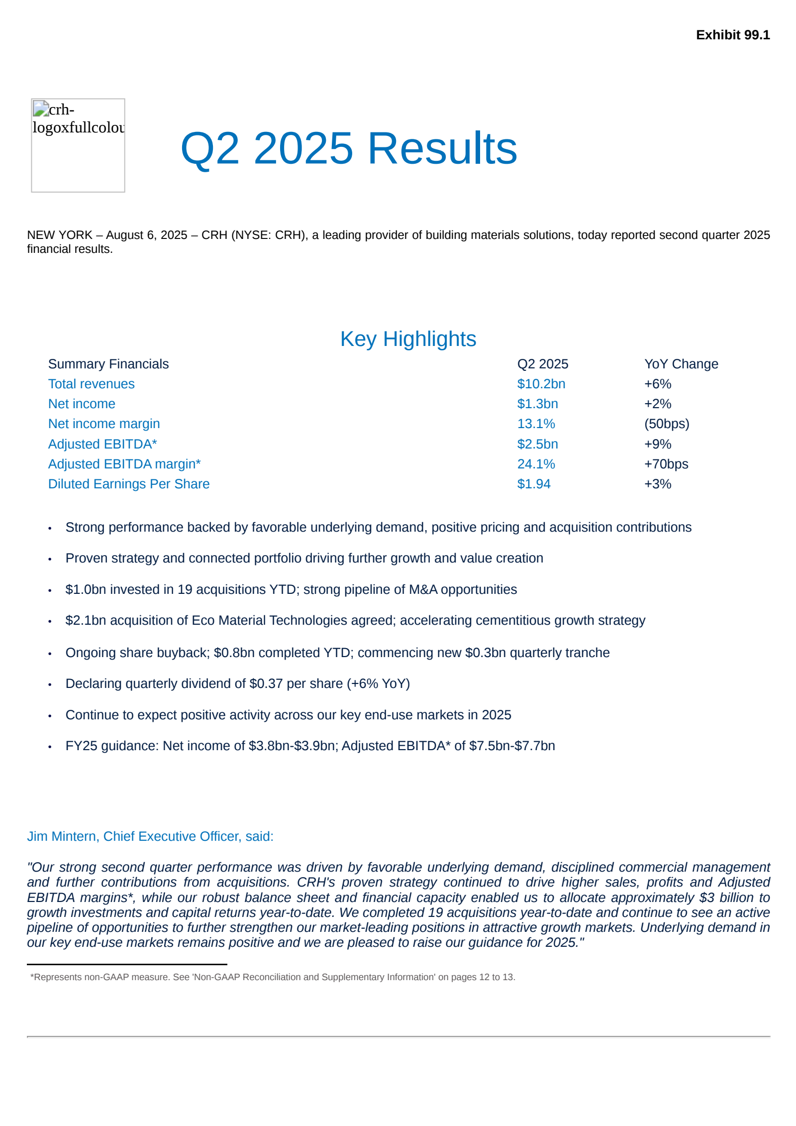 CRH's H1 2025 Press Release