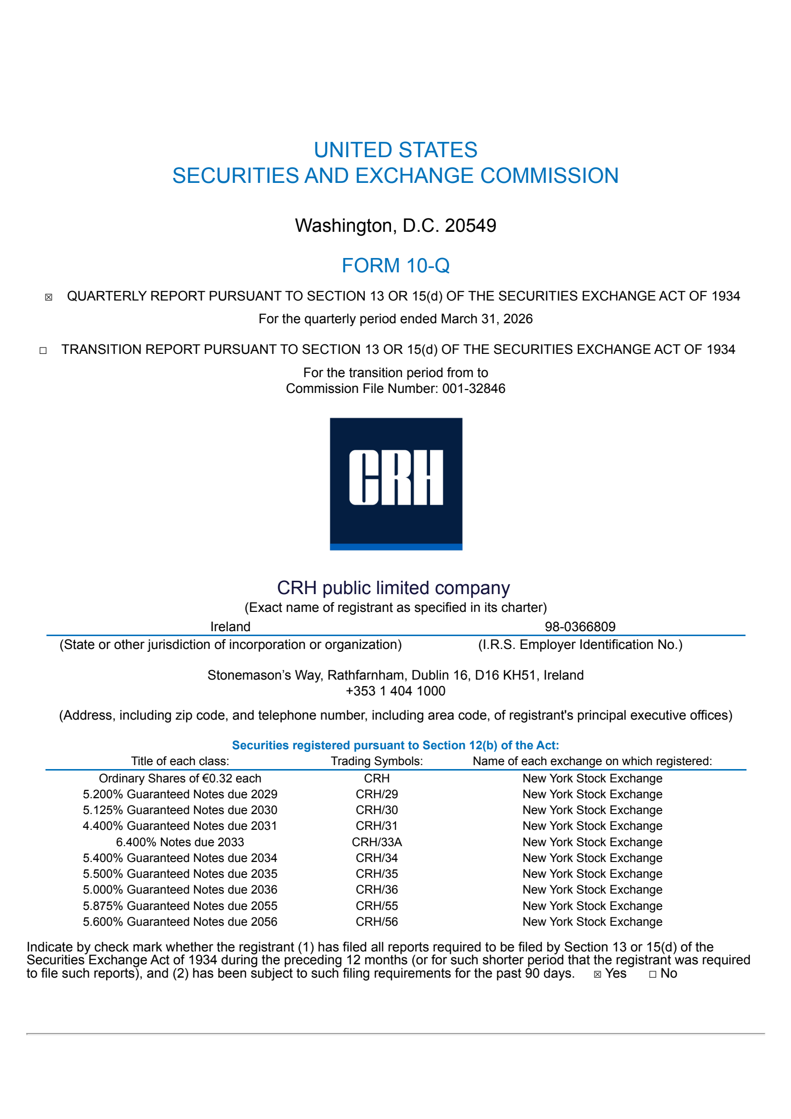 CRH's Q1 2026 Quarterly report