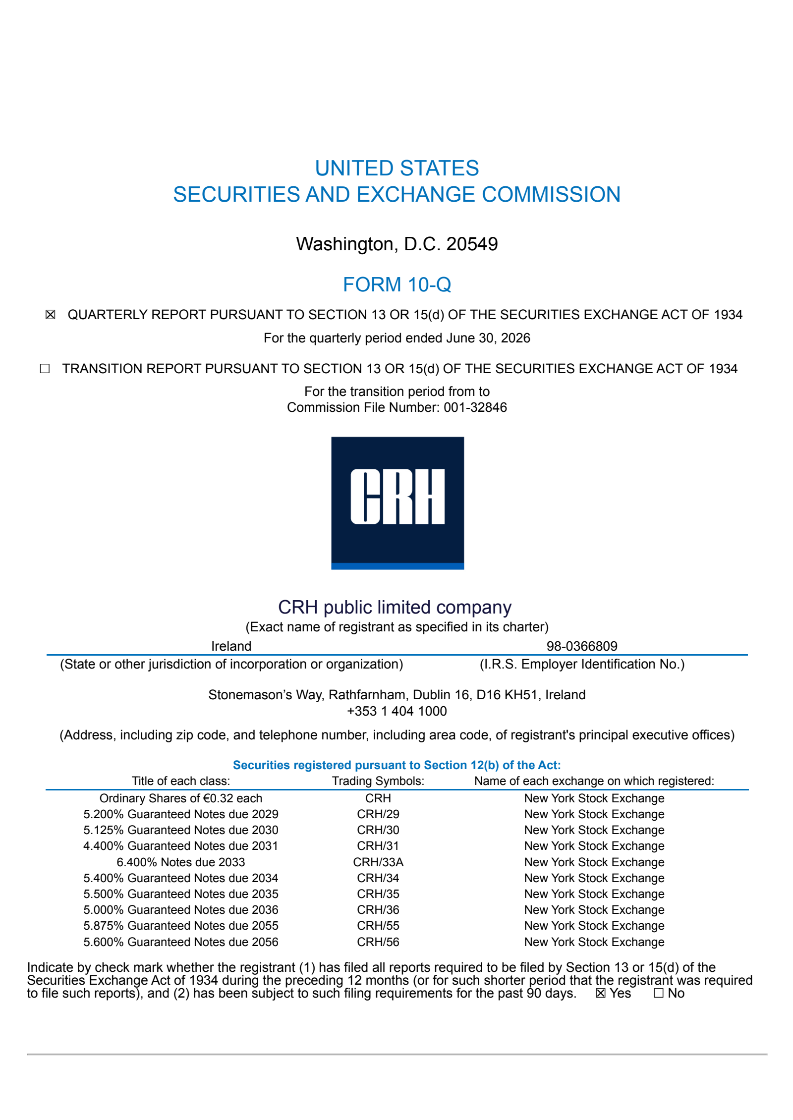 CRH's Q2 2026 Quarterly report