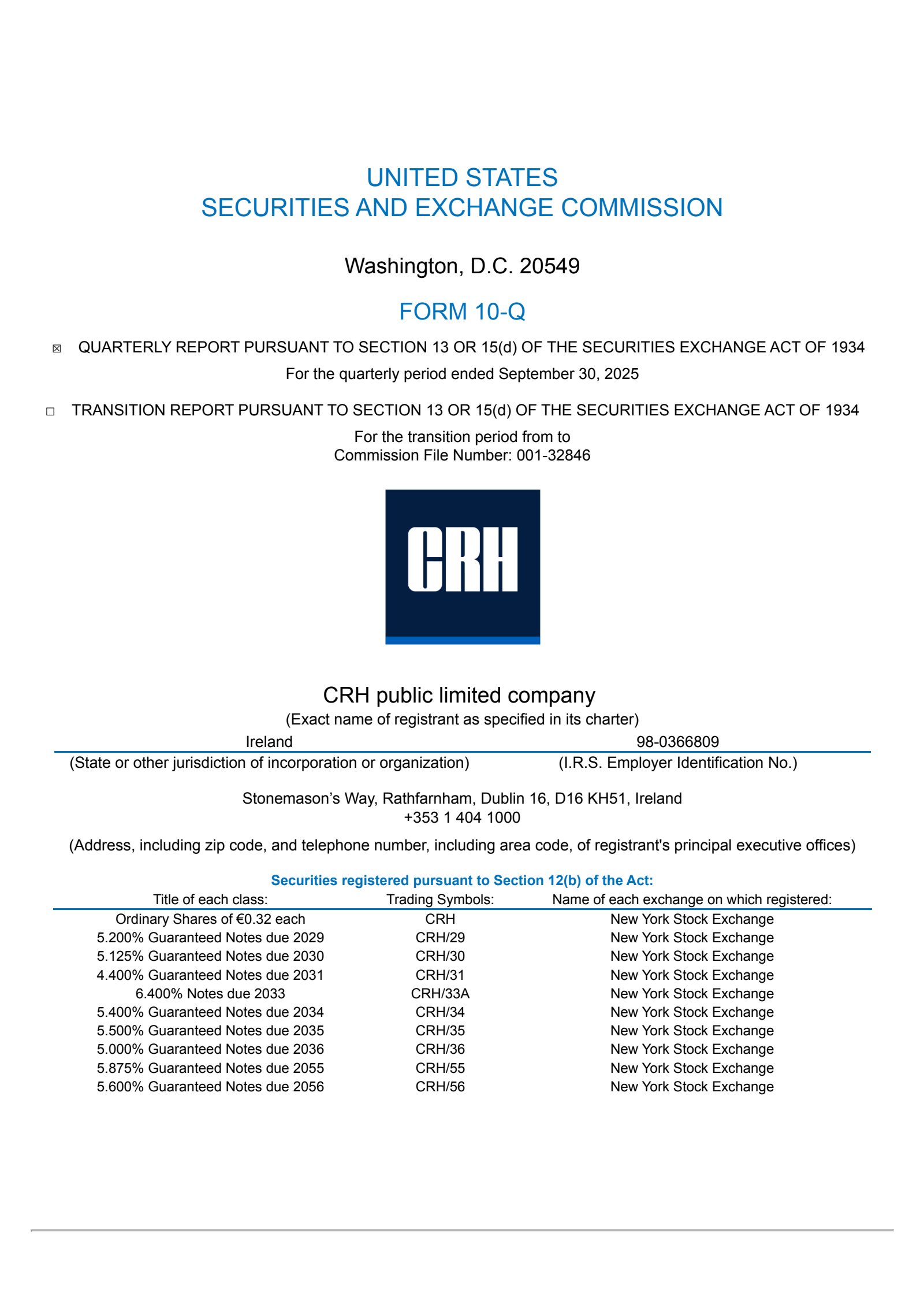 CRH's Q3 2025 TU Quarterly Report