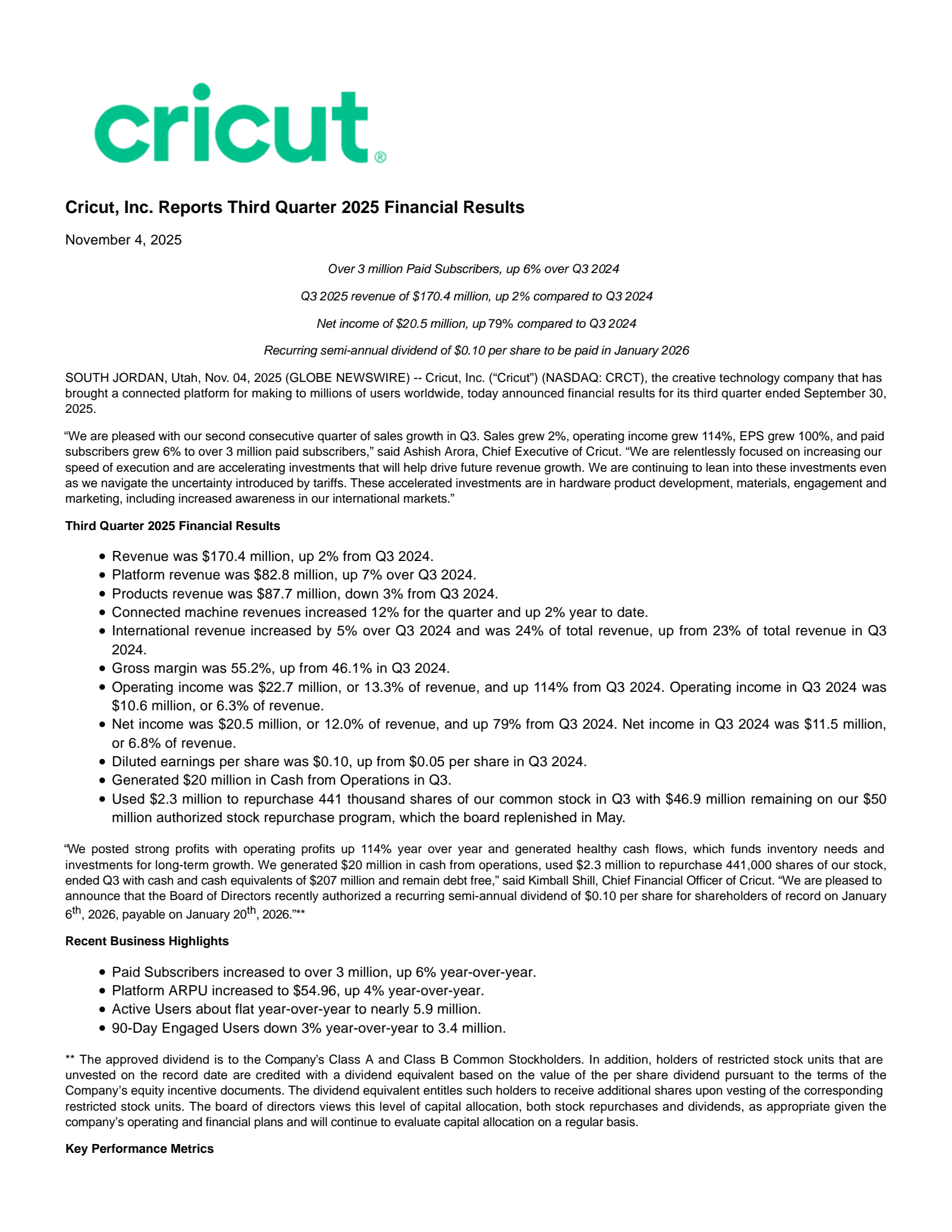 Cricut's Q3 2025 Earnings Release