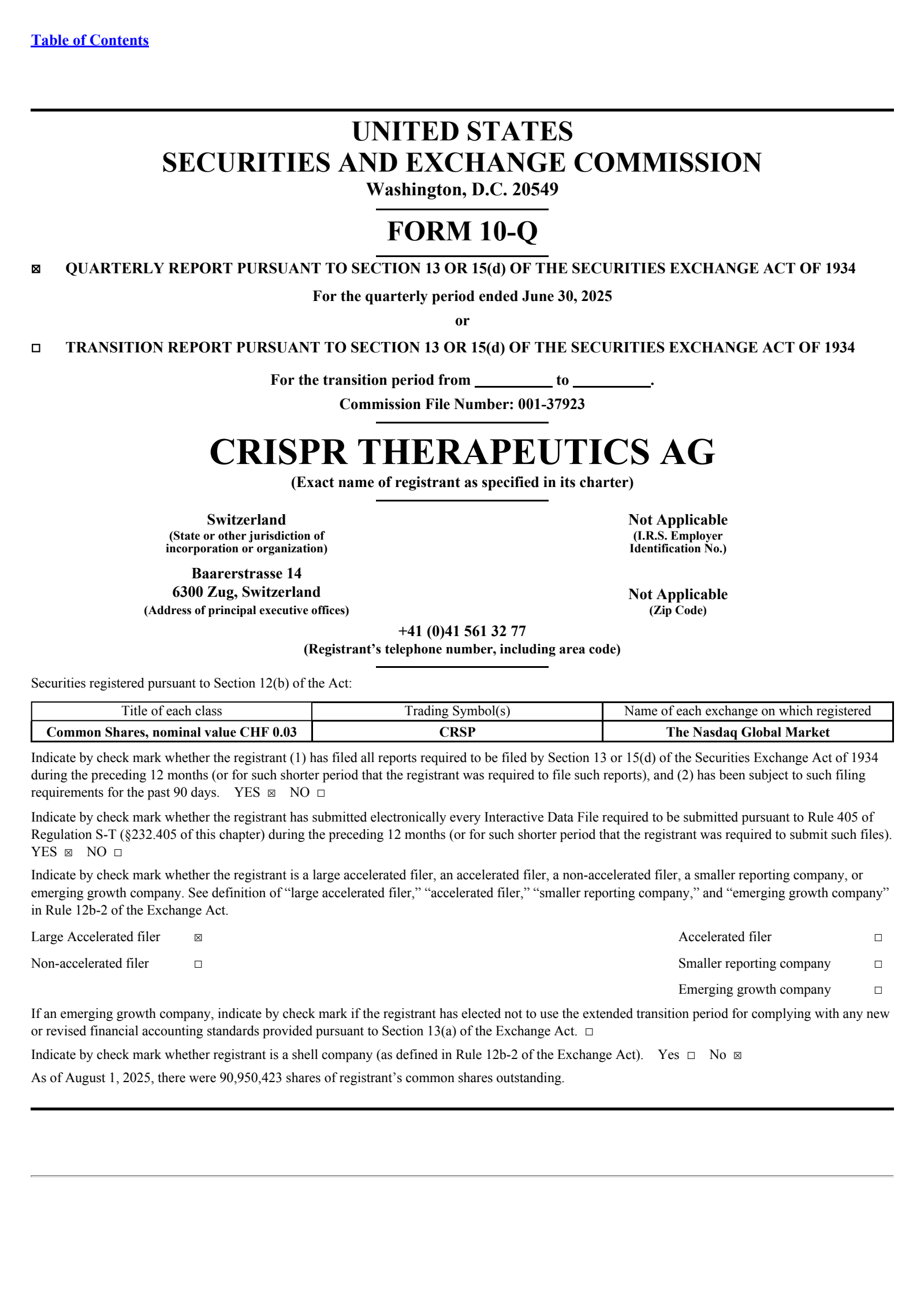 CRISPR Therapeutics' Q2 2025 Quarterly report