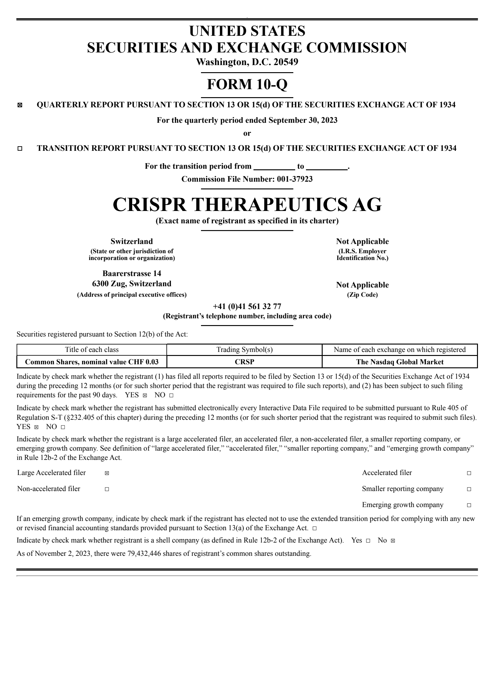 CRISPR Therapeutics' Q3 2023 Quarterly report
