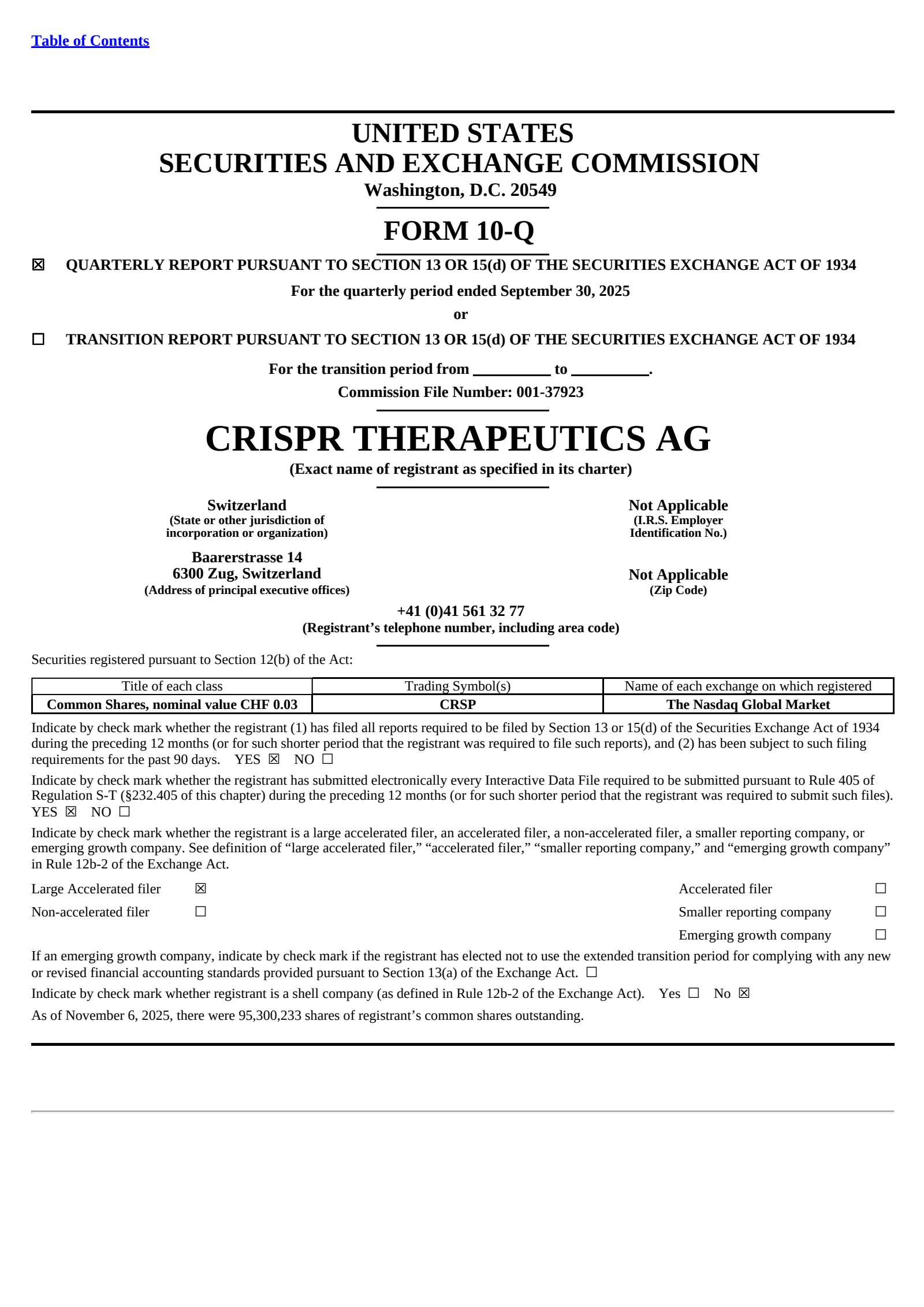 CRISPR Therapeutics' Q3 2025 Quarterly Report