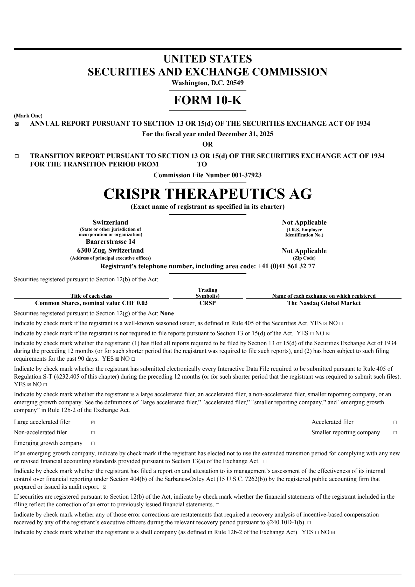 CRISPR Therapeutics' Q4 2025 Annual report
