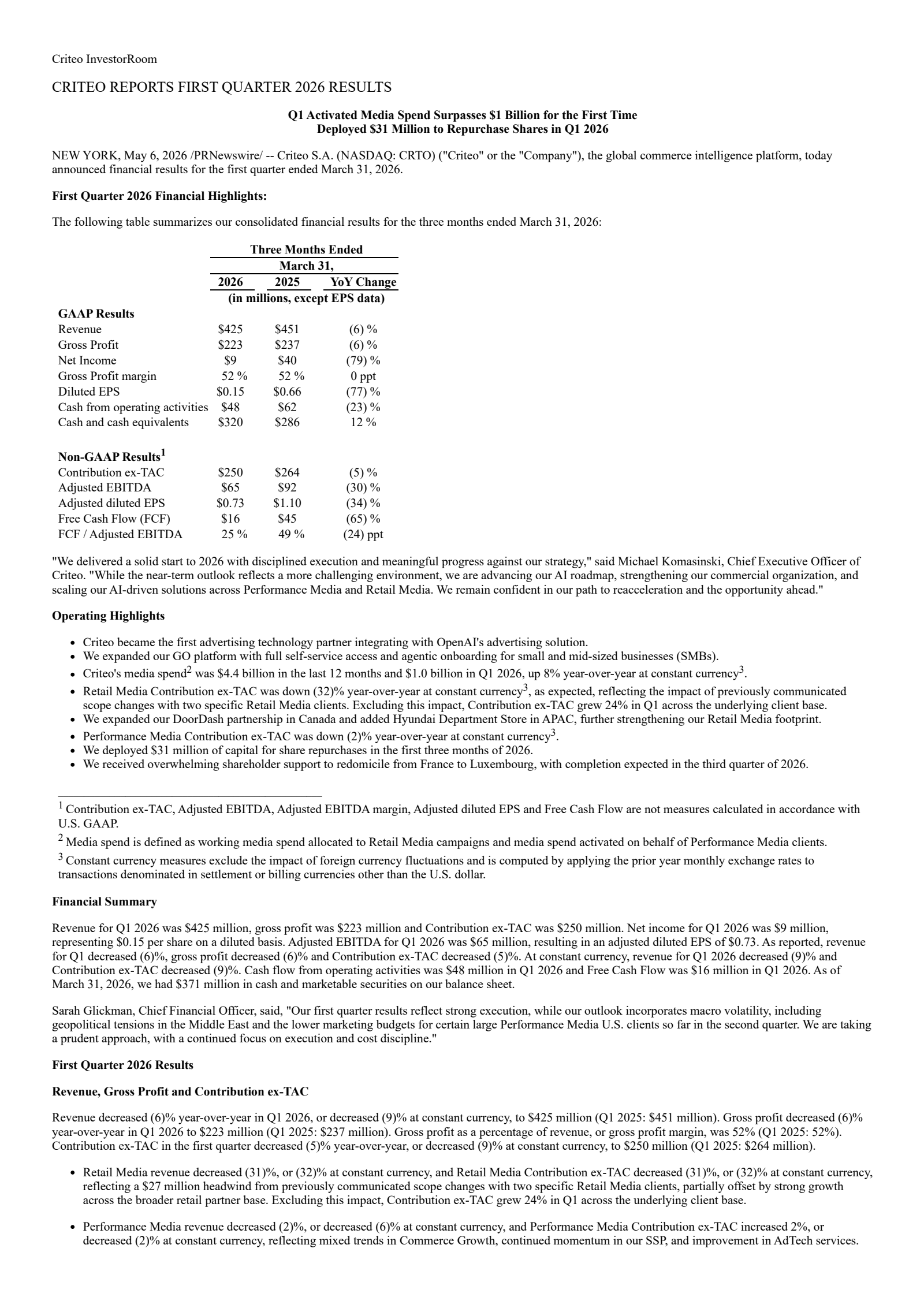 Criteo's Q1 2026 Press Release