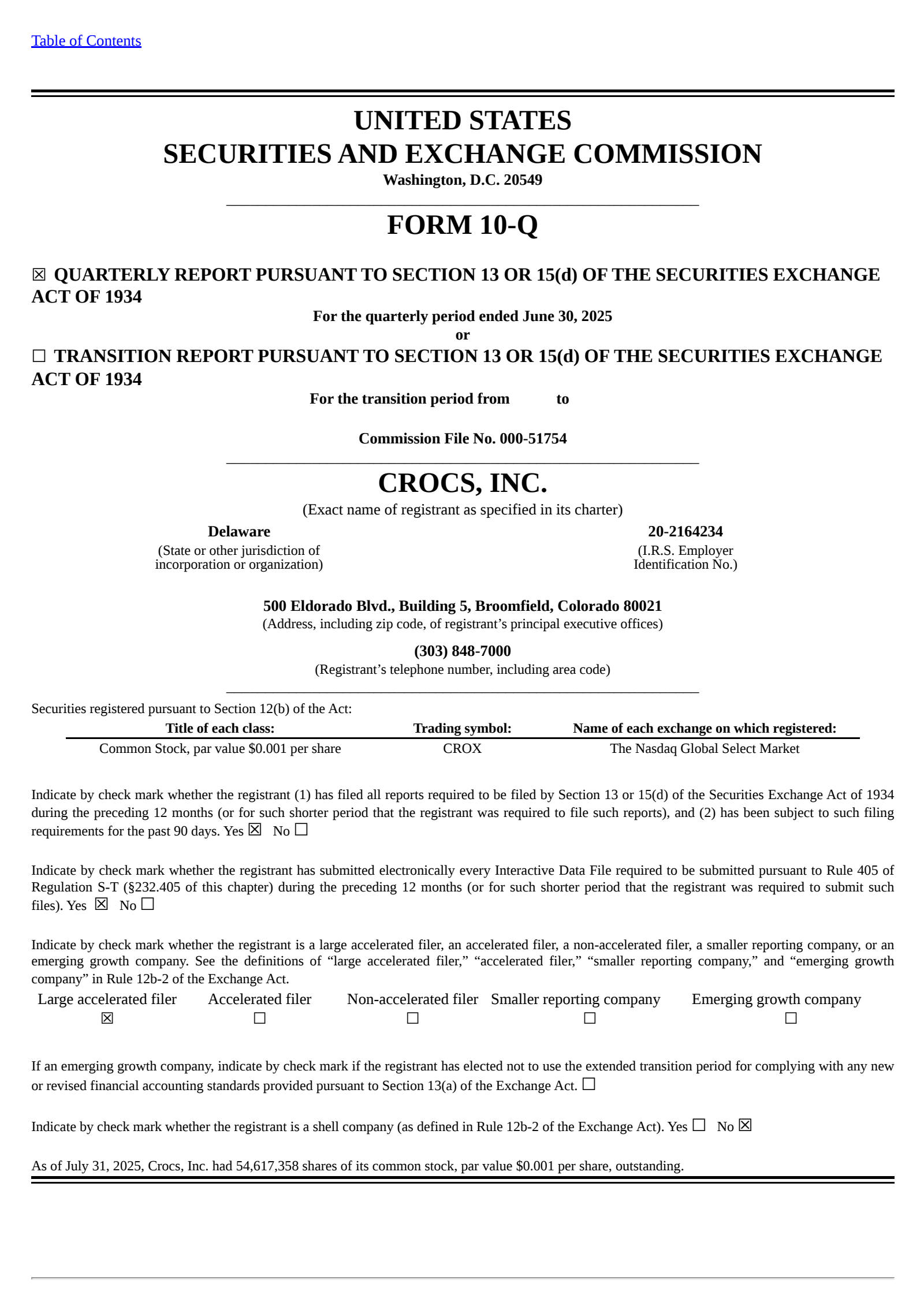 Crocs' Q2 2025 Quarterly report
