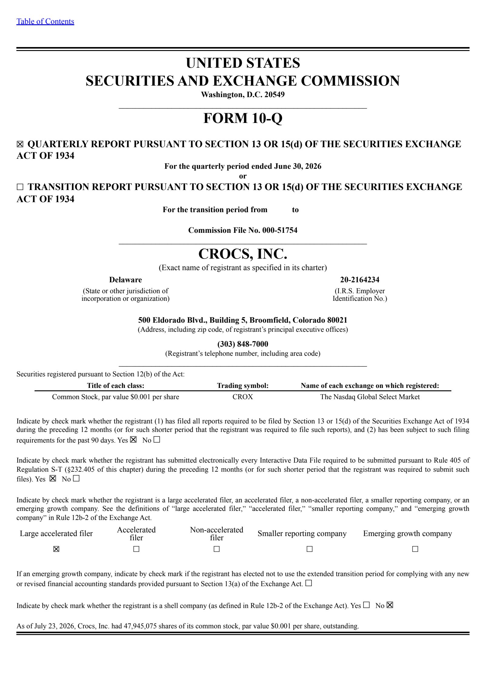 Crocs' Q2 2026 Quarterly report