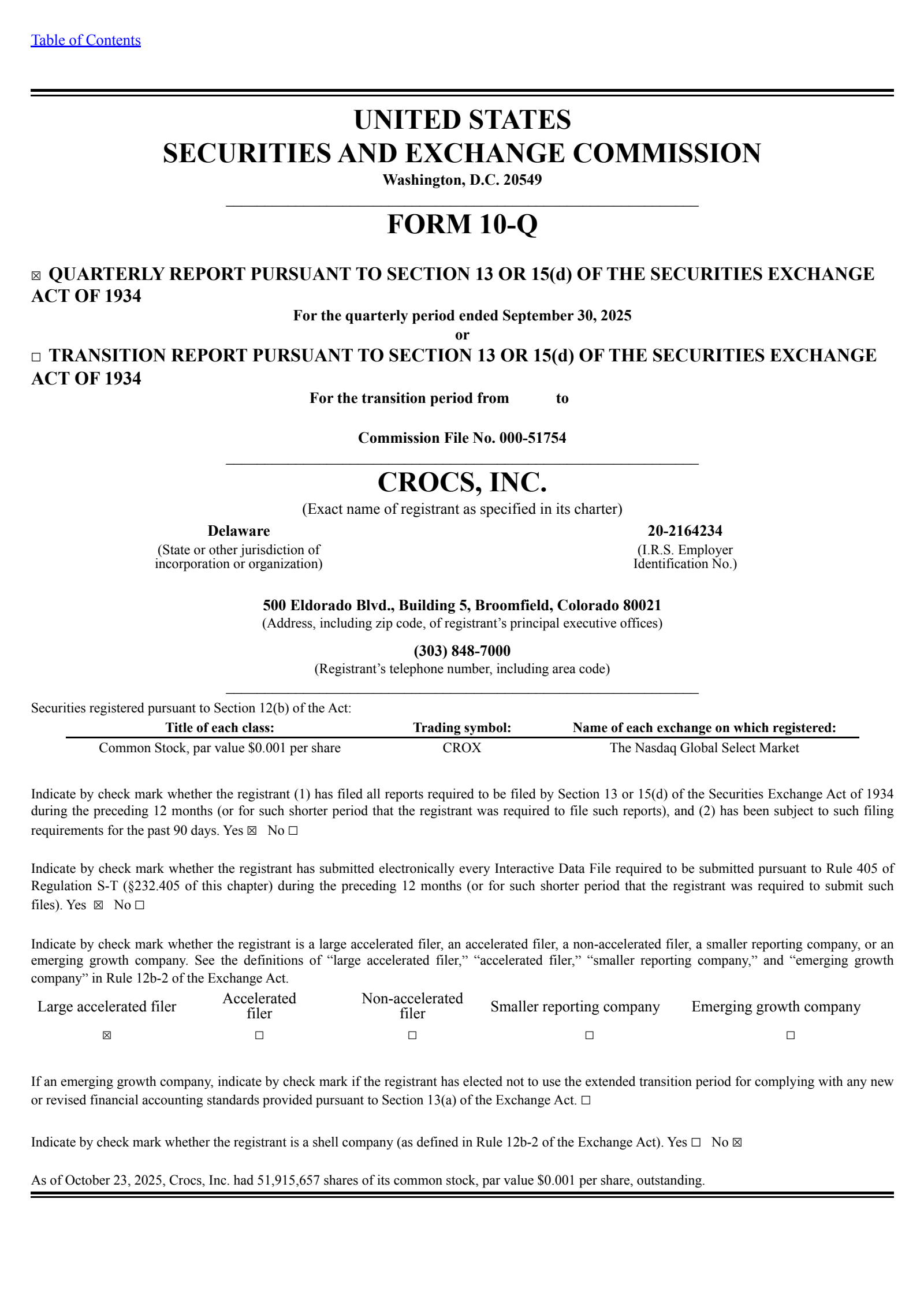 Crocs' Q3 2025 Quarterly Report