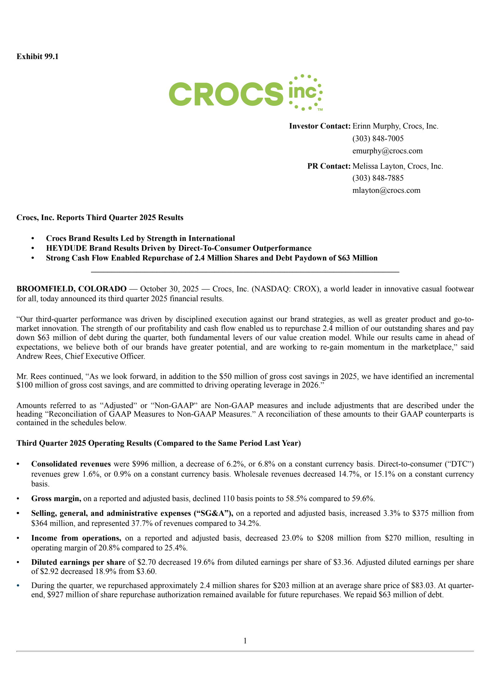 Crocs' Q3 2025 Earnings Release