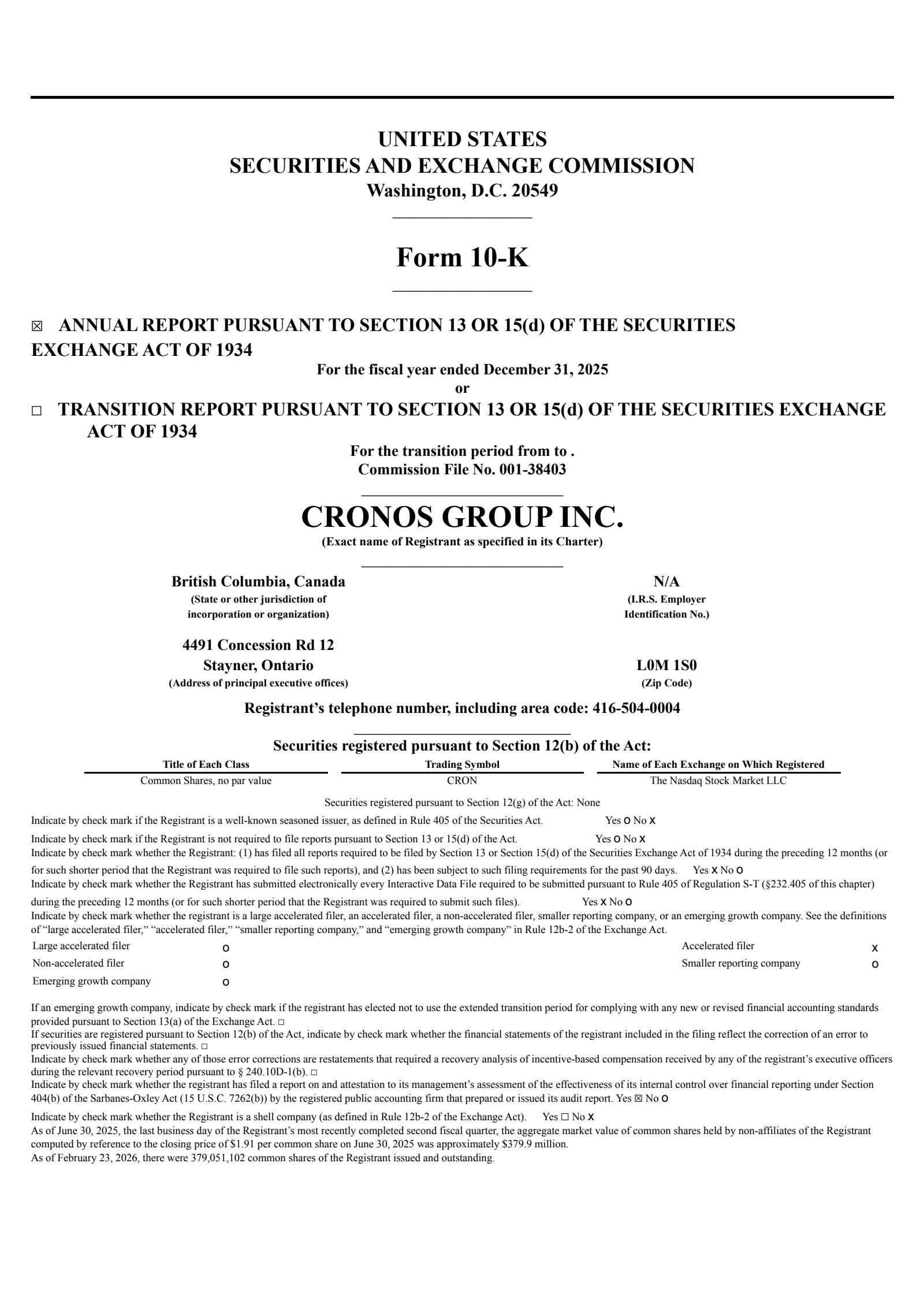 Cronos Group's Q4 2025 Annual report
