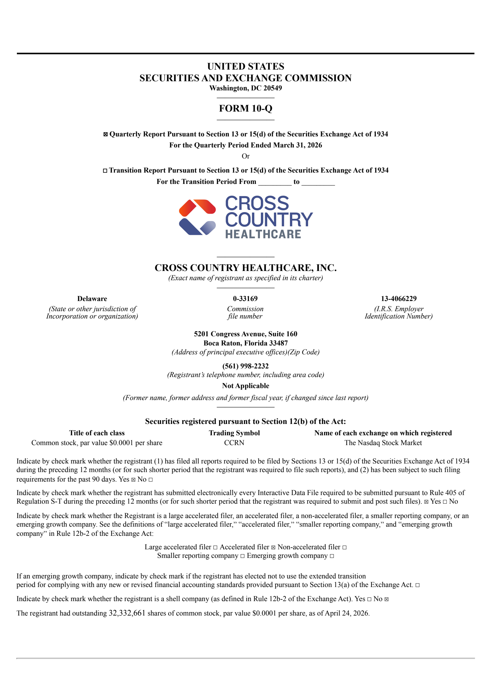 Cross Country Healthcare's Q1 2026 Quarterly report