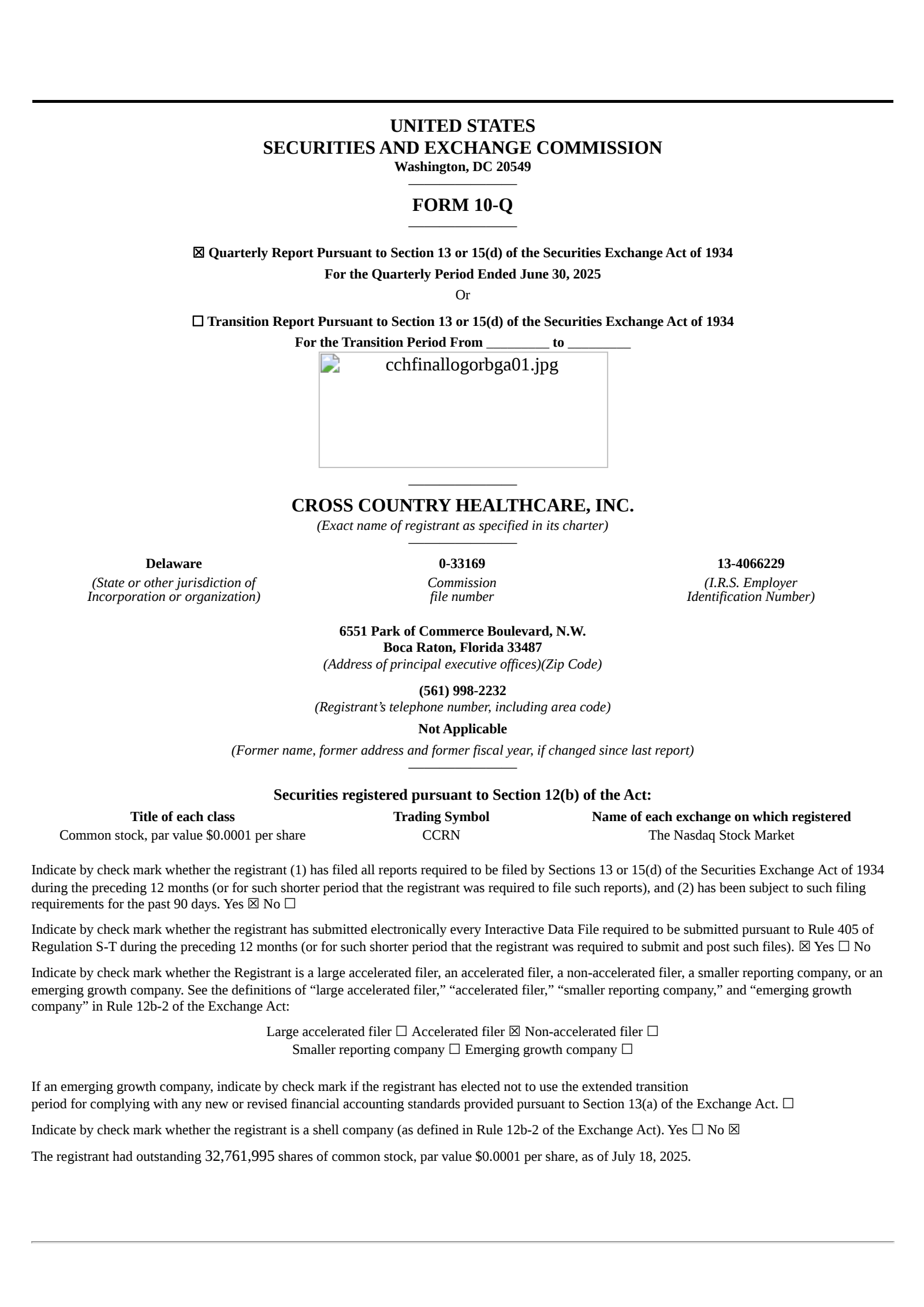 Cross Country Healthcare's Q2 2025 Quarterly report