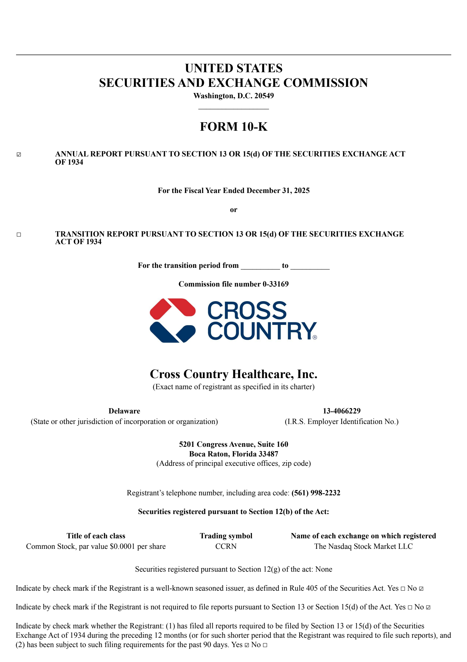 Cross Country Healthcare's Q4 2025 Annual report