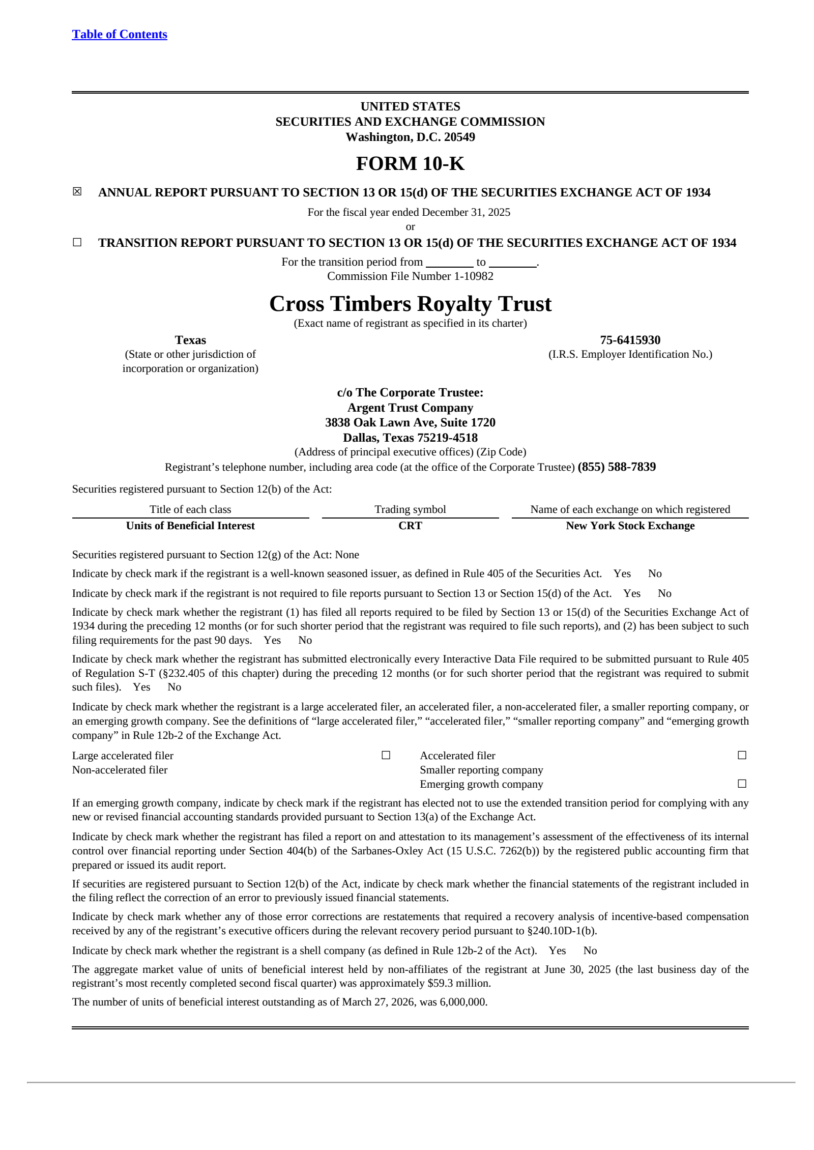 Cross Timbers Royalty Trust (CRT) Q4 2025 Earnings Results & Report