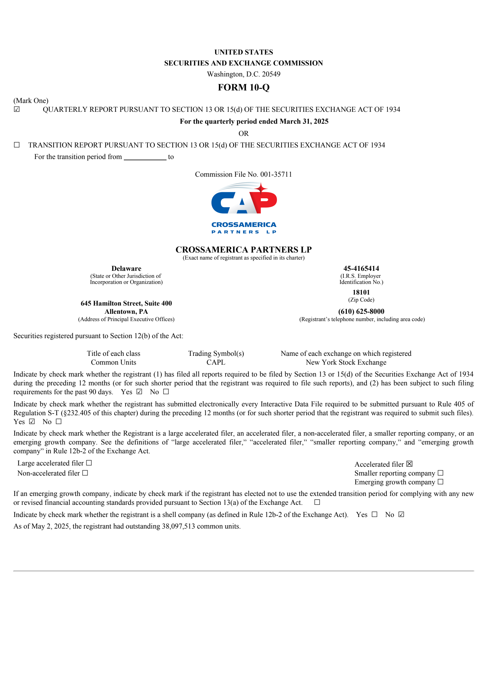 CrossAmerica Partners' Q1 2025 Quarterly Report