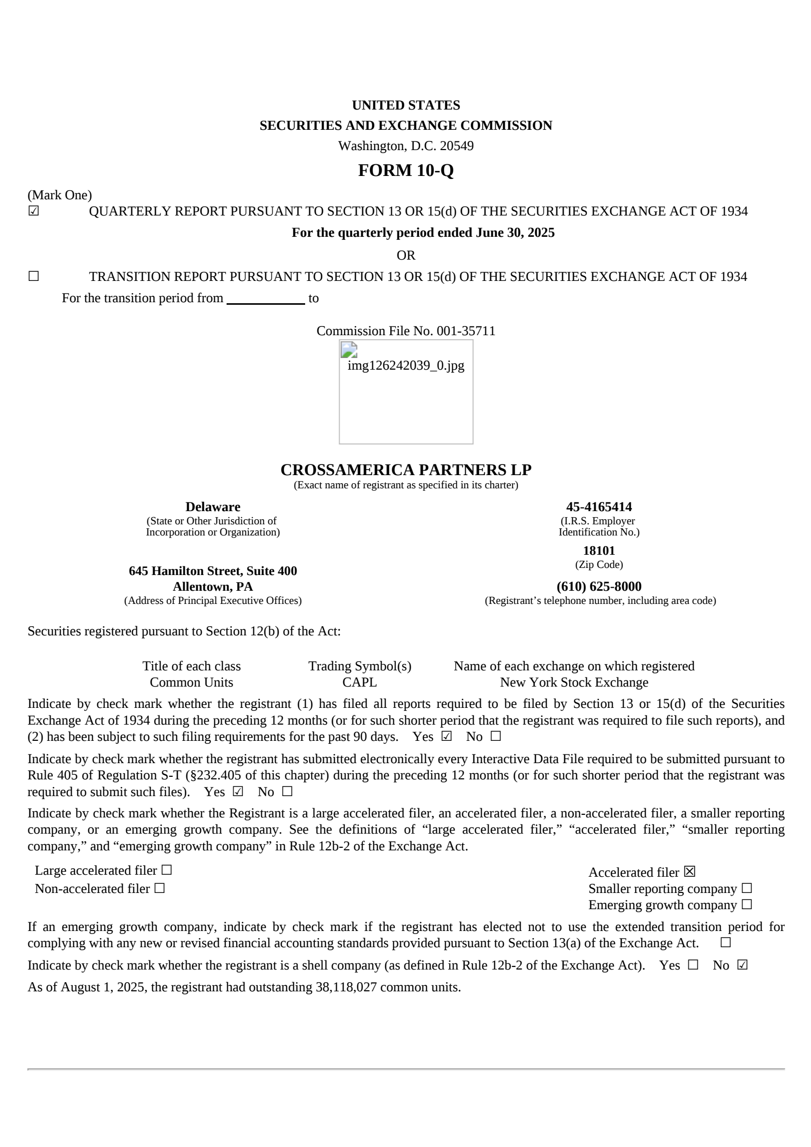 CrossAmerica Partners' Q2 2025 Quarterly report