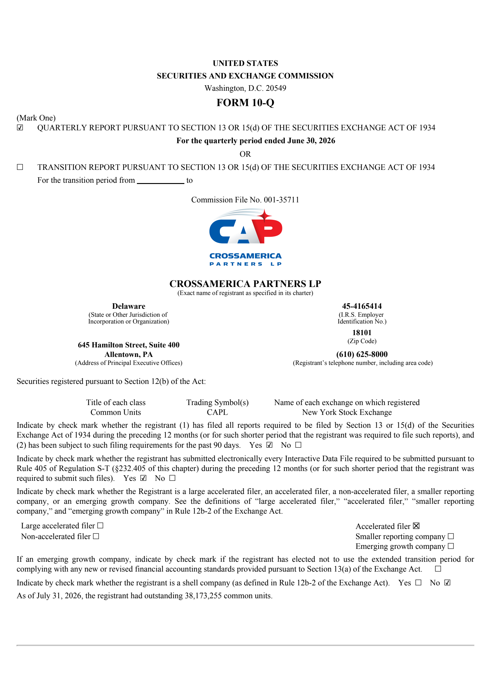 CrossAmerica Partners' Q2 2026 Quarterly report