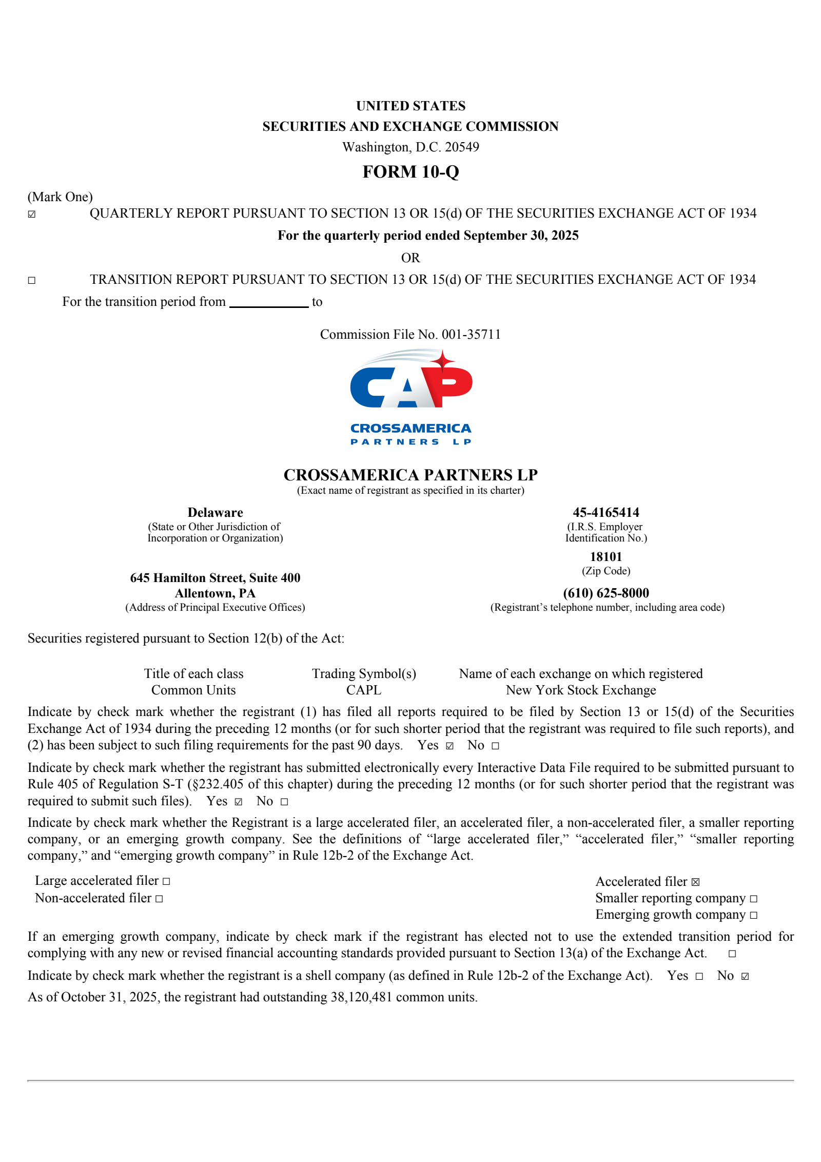 CrossAmerica Partners' Q3 2025 Quarterly Report